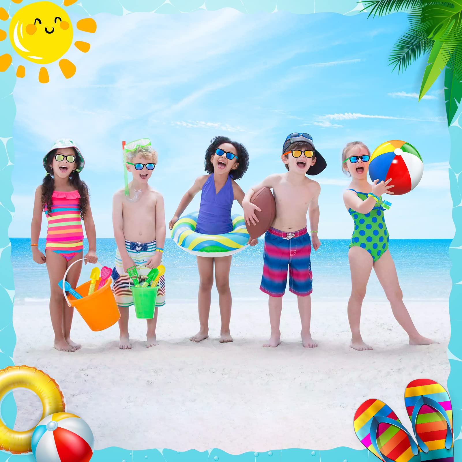 56 PCS Summer Beach Pool Party Favors for Kids Ages 3-12 - Bulk Beach Balls, Kids Sunglasses & Bubble Wands - Perfect for Birthday Parties, Pool Parties & Beach Vacations