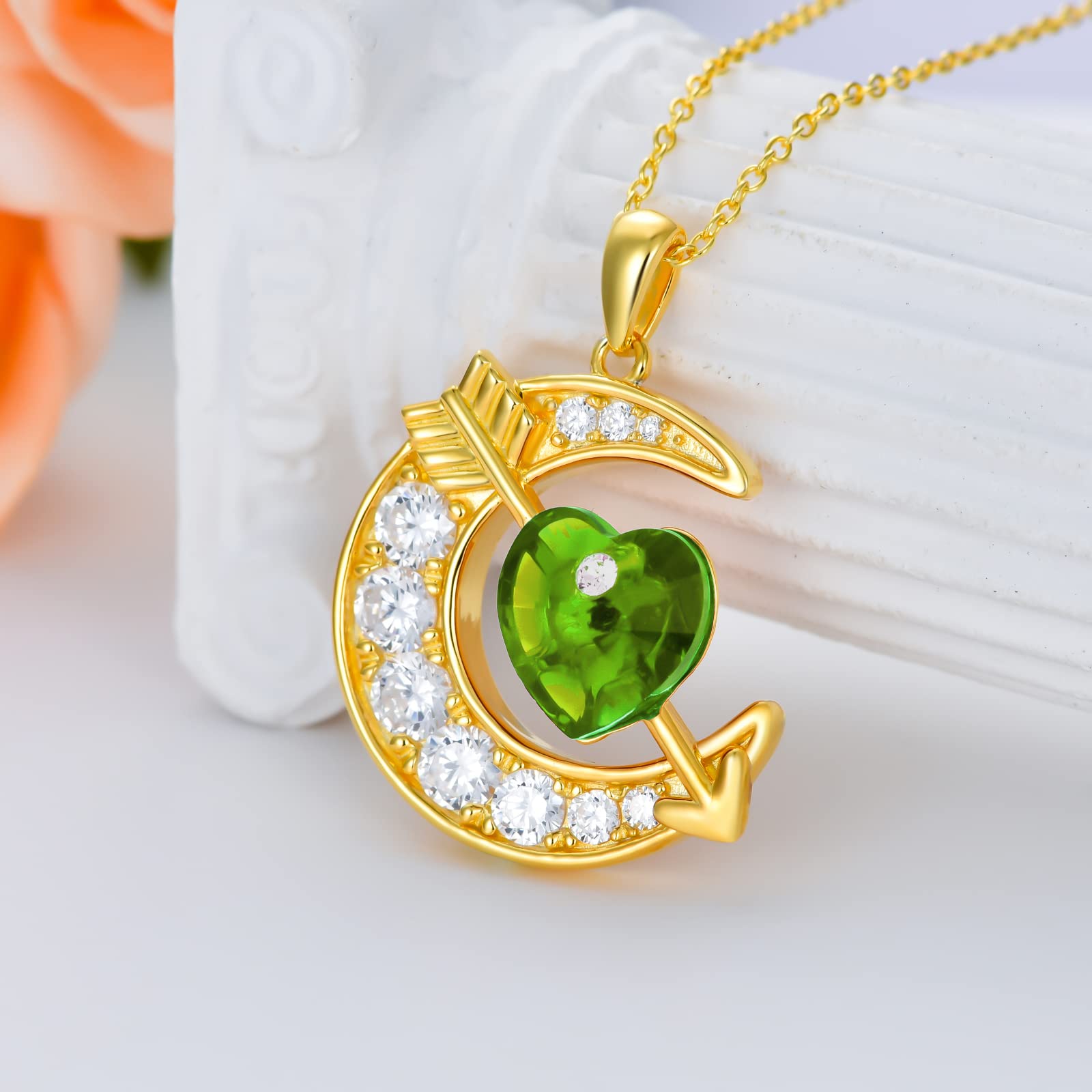 OCJ Sterling Silver Moon Birthstone Pendant Necklace for Women - Classic Love Arrow Crystal Jewelry with Birthstone | Perfect Birthday, Christmas Gift for Her, Daughter, Teens & Girls | Elegant Everyday Wear & Special Occasion Jewelry