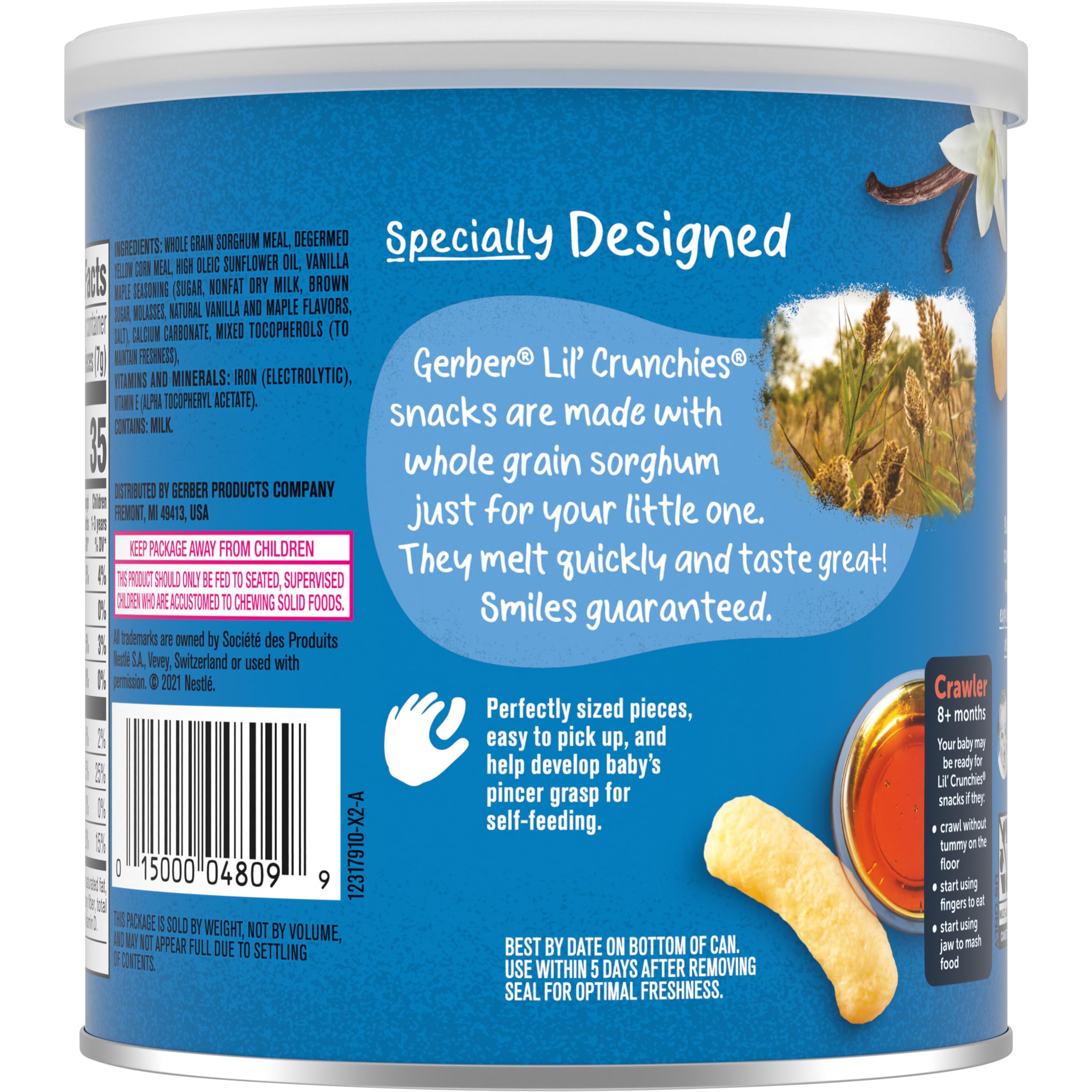 Organic Gerber Baby Snacks Lil Crunchies - Vanilla Maple Flavor, 1.48oz (6 Pack) | Healthy Toddler Finger Food for On-the-Go, Daycare & Travel Snacking