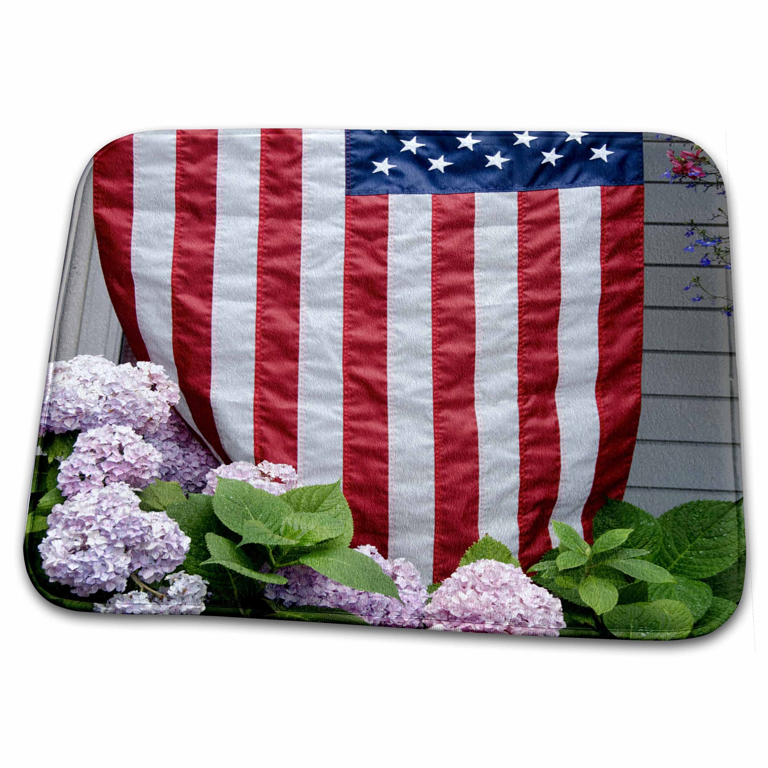 3D Rose USA Flag Block Island Rhode Island Dish Drying Mat - 12x18 Inch Non-Slip Kitchen Drying Mat for Plates, Cups & Utensils - Perfect for Beach Houses, Vacation Homes & Coastal Decor