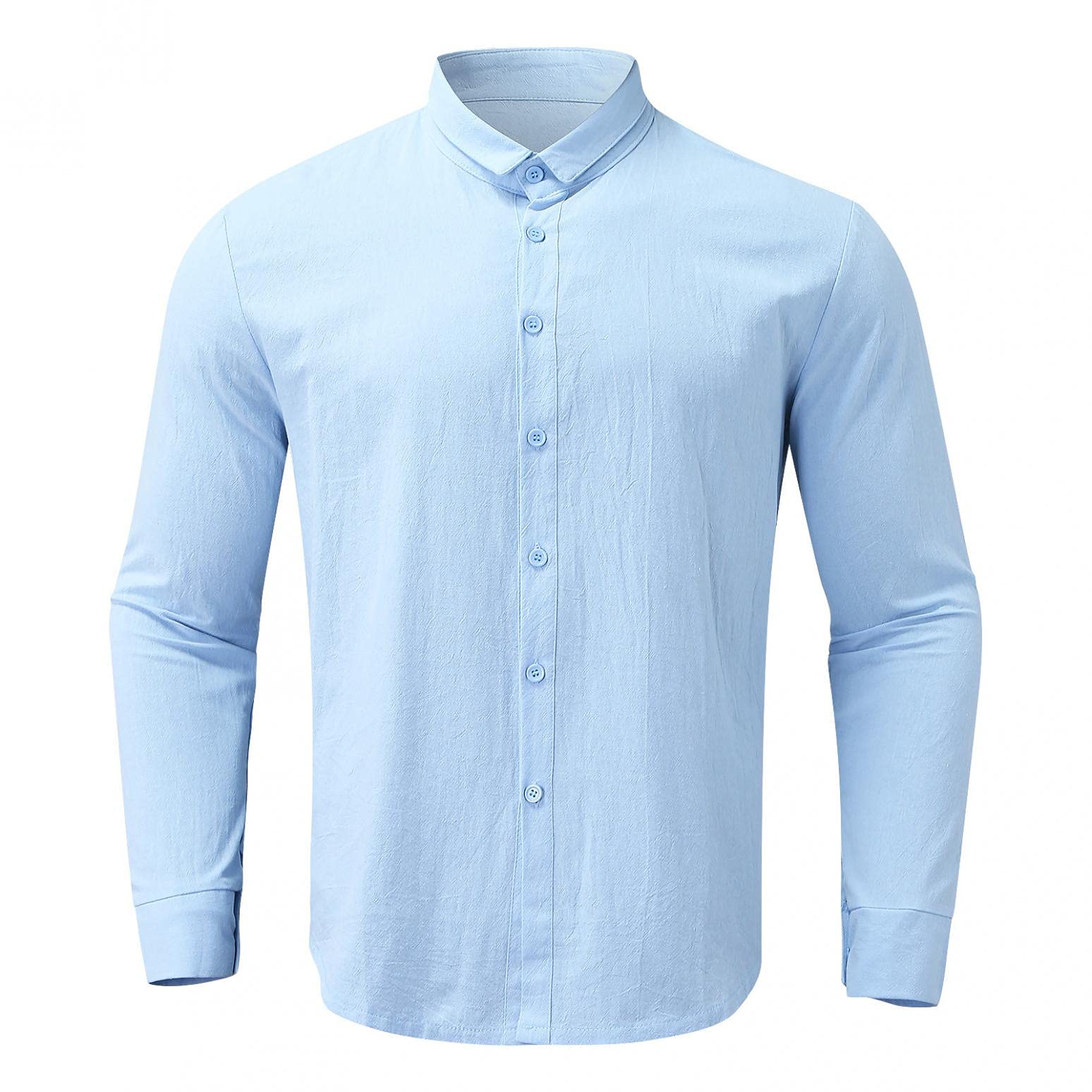 Men's Casual Cotton Button Down Shirt - Relaxed Fit Big & Tall Solid Color T-Shirt - Light Blue Beach Shirt for Summer Outings & Casual Wear - Camisas de Hombre