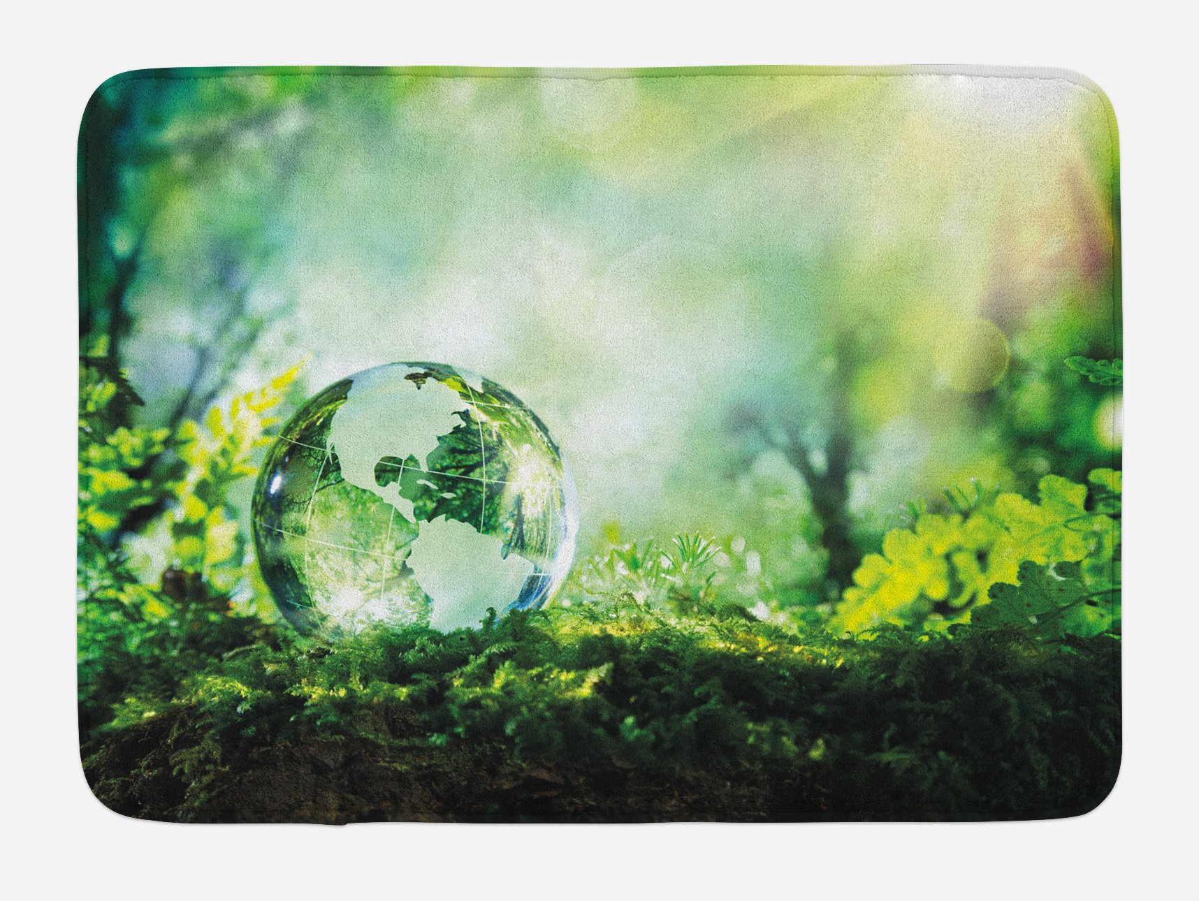 Ambesonne World Bath Mat - Non-Slip Plush Bathroom Rug with Globe Design on Green Grass, Eco-Friendly Decor 30