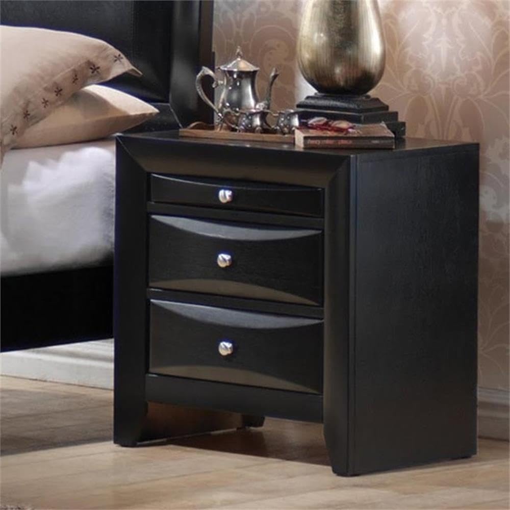 BOWERY HILL 2 Drawer Nightstand with Tray - Black and Silver Modern Bedside Table for Bedroom, Living Room & Guest Room Storage