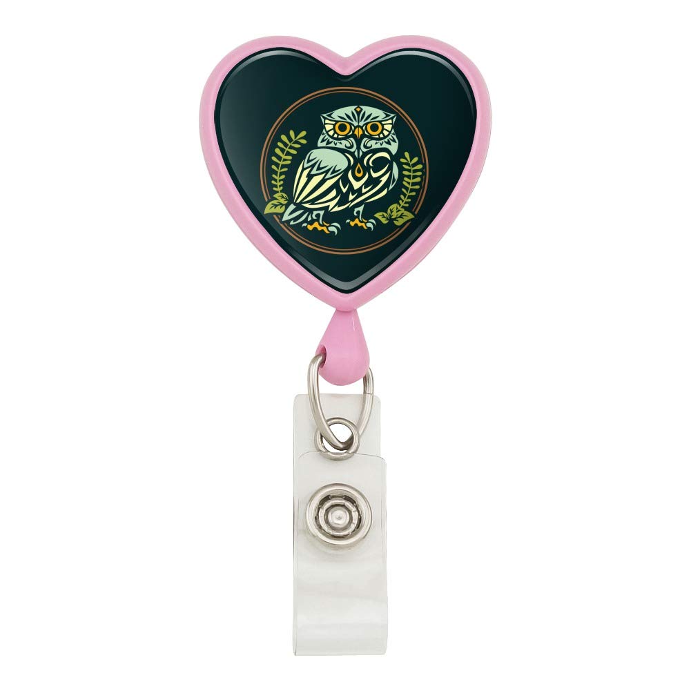 Wise White Tribal Owl Heart Lanyard - Retractable Reel Badge Holder for ID Cards, Keys & Security Access - Perfect for Office, School, Events & Conventions