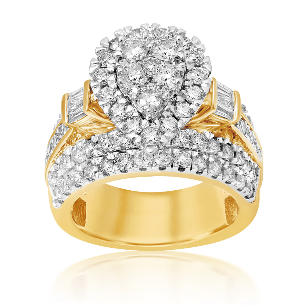 9ct Yellow Gold 3 Carat Pear Shape Diamond Engagement Ring for Women - Elegant Wedding, Anniversary & Proposal Jewelry Gift