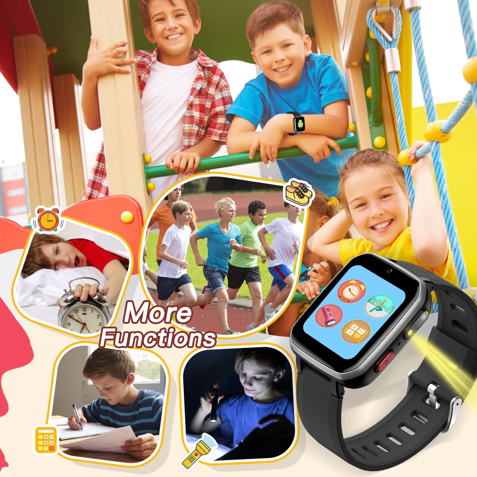 Kids Smart Watch for Boys & Girls Ages 6-12 - 15 Educational Games, Video Camera, Music Player, Pedometer & Flashlight | Learning Electronic Toy with Touch Screen | Perfect Birthday Gift for Kids (Black) - Ideal for School, Playtime & Outdoor Activities