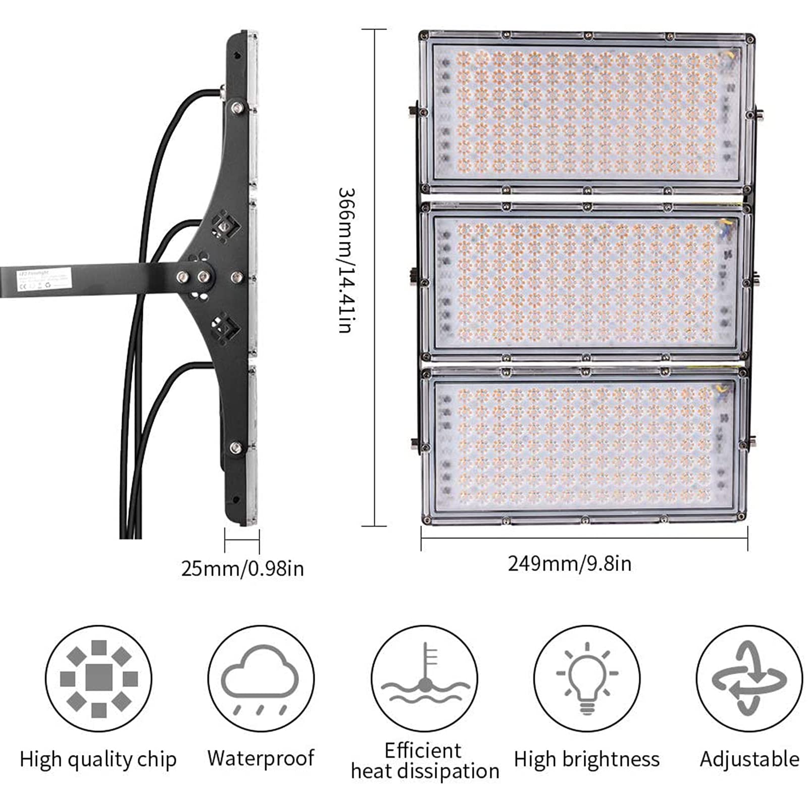 6Pcs 300W LED Flood Lights Outdoor Waterproof IP65 - 27000LM 3000K Warm White Security Lighting for Stadium, Yard, Street, Parking & Garage | Perfect for Landscape, Wall & Area Illumination