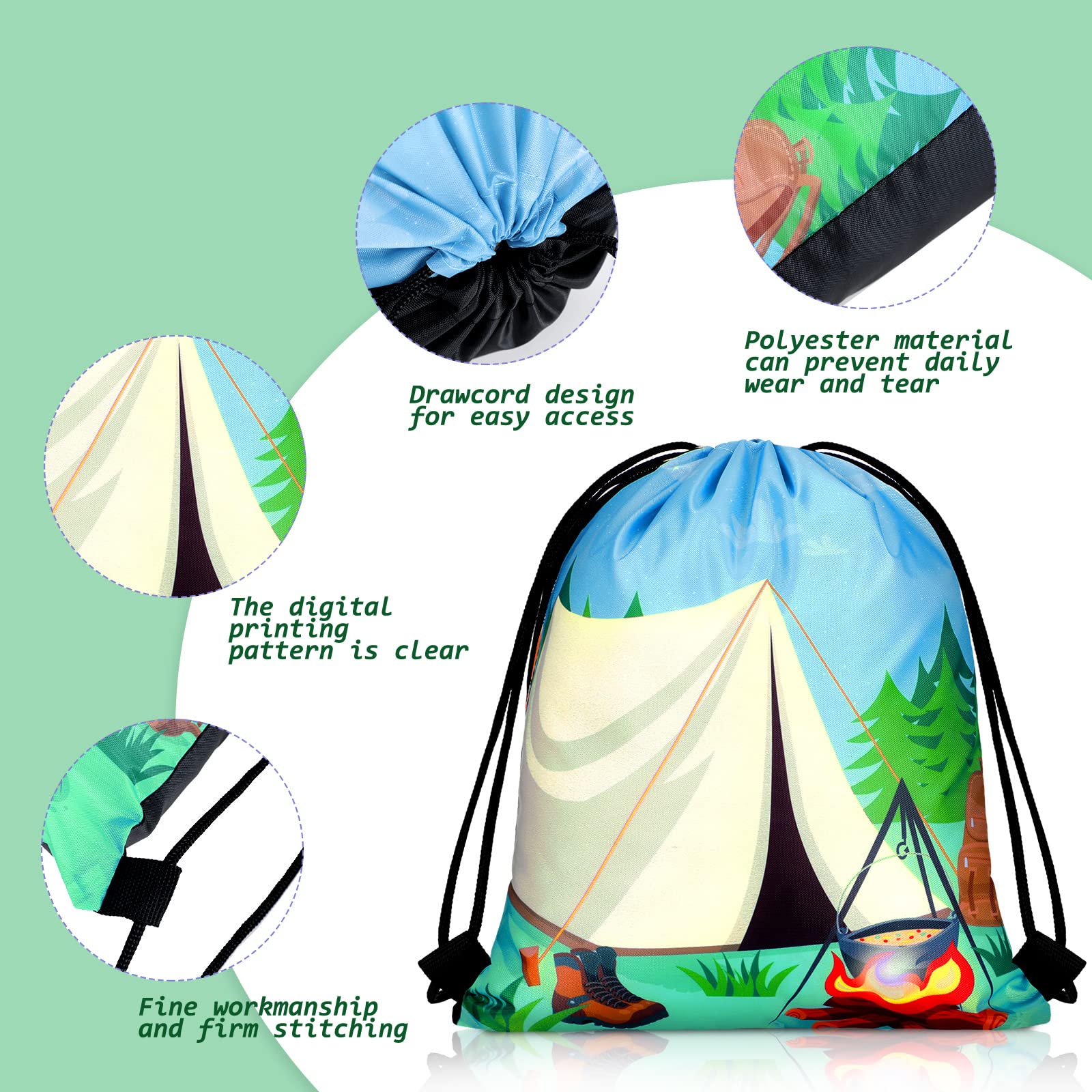 24-Piece Camping Party Favors Set - Adventure Themed Drawstring Bags for Kids, Candy Goodie Bags, Birthday Party Supplies & Outdoor Activities - Perfect for Camping Trips, School Events & Birthday Celebrations