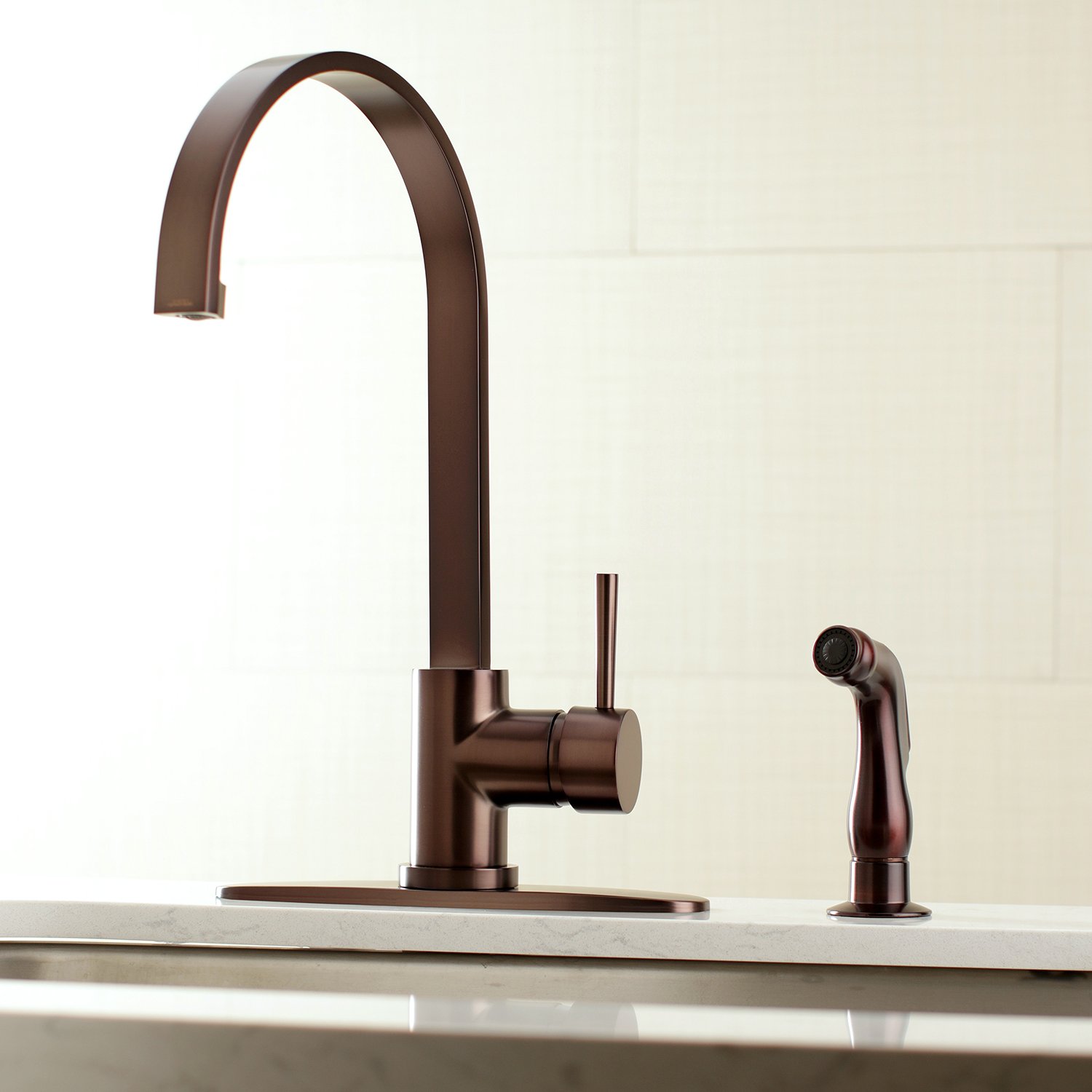 Kingston Brass LS8715DLSP Concord 8-Inch Spout Reach Kitchen Faucet in Oil Rubbed Bronze - Perfect for Modern Farmhouse & Traditional Kitchen Sinks