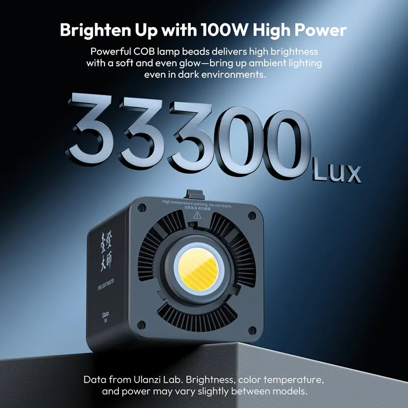Ulanzi 100W COB Video Light with Built-in Battery - Bi-Color & RGB LED Panel for Photography, YouTube Videos, Live Streaming & Studio Lighting