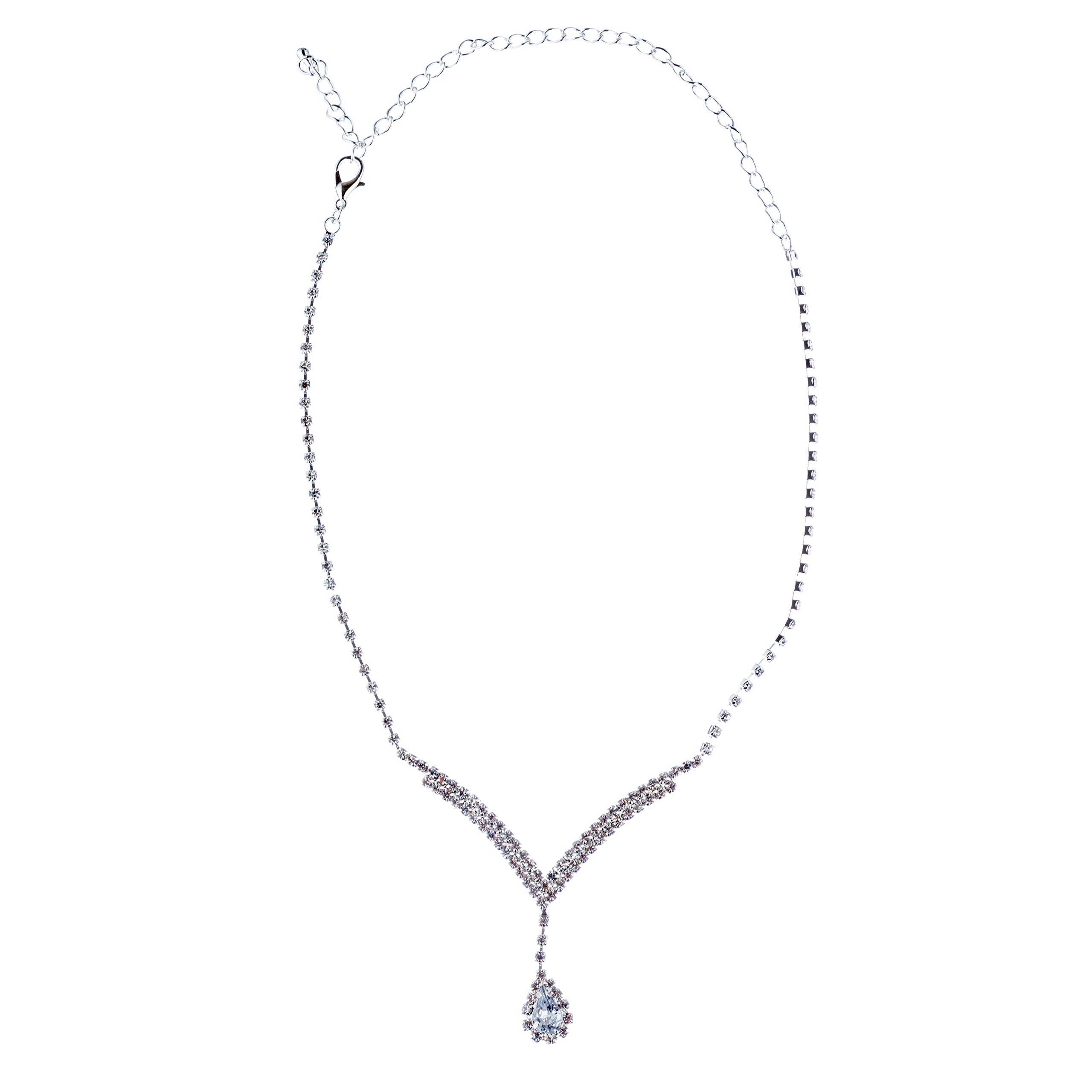 Elegant Bridal Wedding Jewelry Set - Crystal Rhinestone Necklace & Earrings for Prom, Evening Gala & Special Occasions | Silver V-Drop Design | Perfect for Brides, Bridesmaids & Formal Events