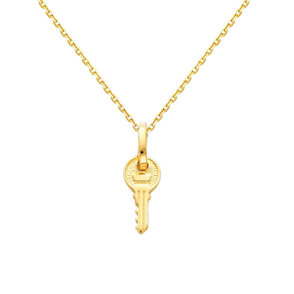 14K Yellow Gold Key Pendant Necklace with 0.9mm Cable Chain - Elegant Jewelry Gift for Women, Perfect for Birthday, Anniversary & Special Occasions