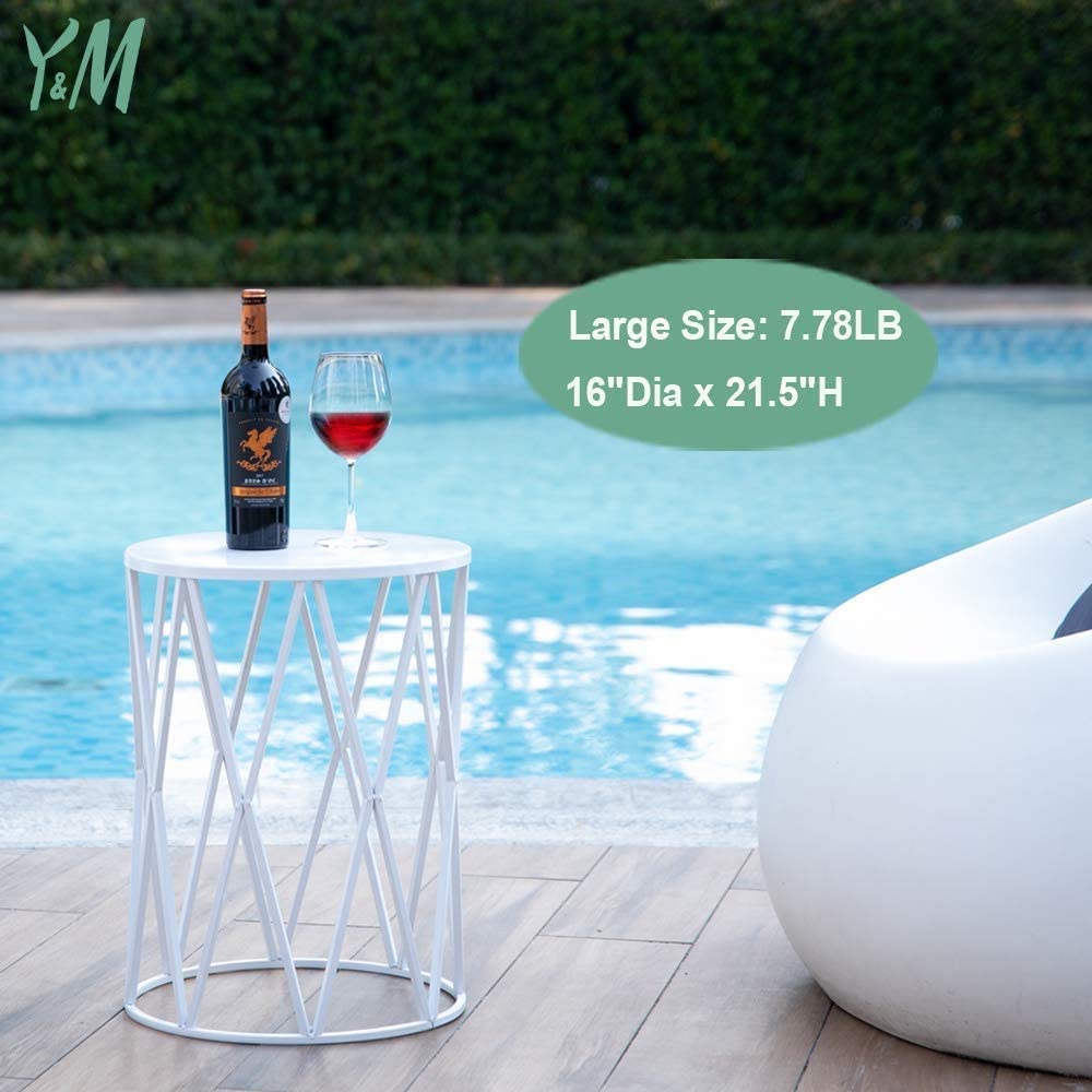 Y&M Set of 3 White Metal Round Coffee Tables - Indoor Outdoor Side Tables, End Tables, Heavy Duty Plant Stands & Garden Stools for Living Room, Patio, Balcony Decor