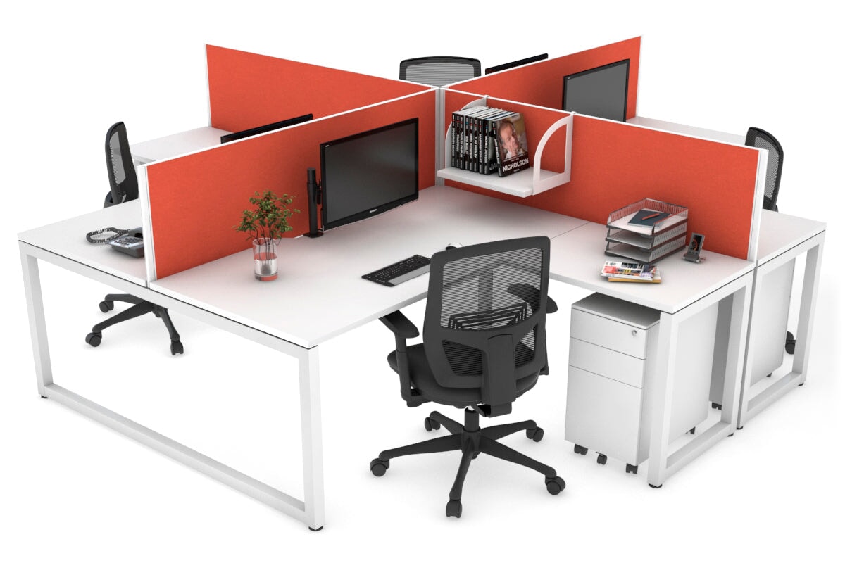 Quadro Loop Legs 4-Person Corner Workstation Desk - 1600L x 1800W with Cable Management Scallop | Office Furniture for Collaborative Workspaces & Team Meetings