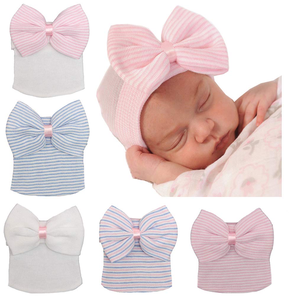 Upsmile Baby Turban Head Wrap for Newborn Girls - Soft Cotton Beanie Hat with Bow for Infants 0-24 Months | Perfect for Photography, Baptism, Birthday Parties & Everyday Wear