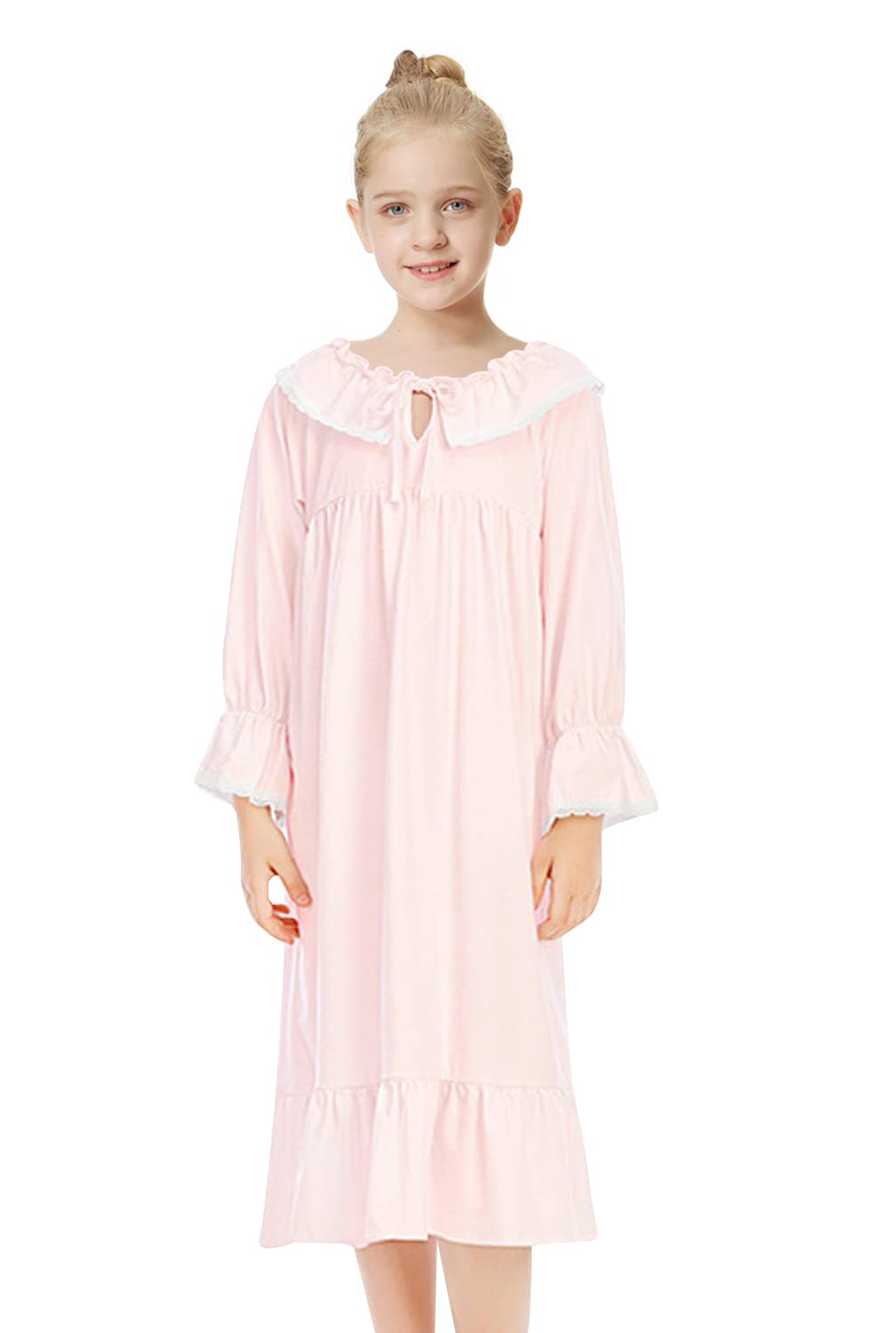 Girls Long Sleeve Cotton Nightgown - Comfy Princess Sleepwear Pajama Dress for Kids Ages 4-13 | Cute & Soft Sleep Shirt for Bedtime, Lounging & Sleepovers