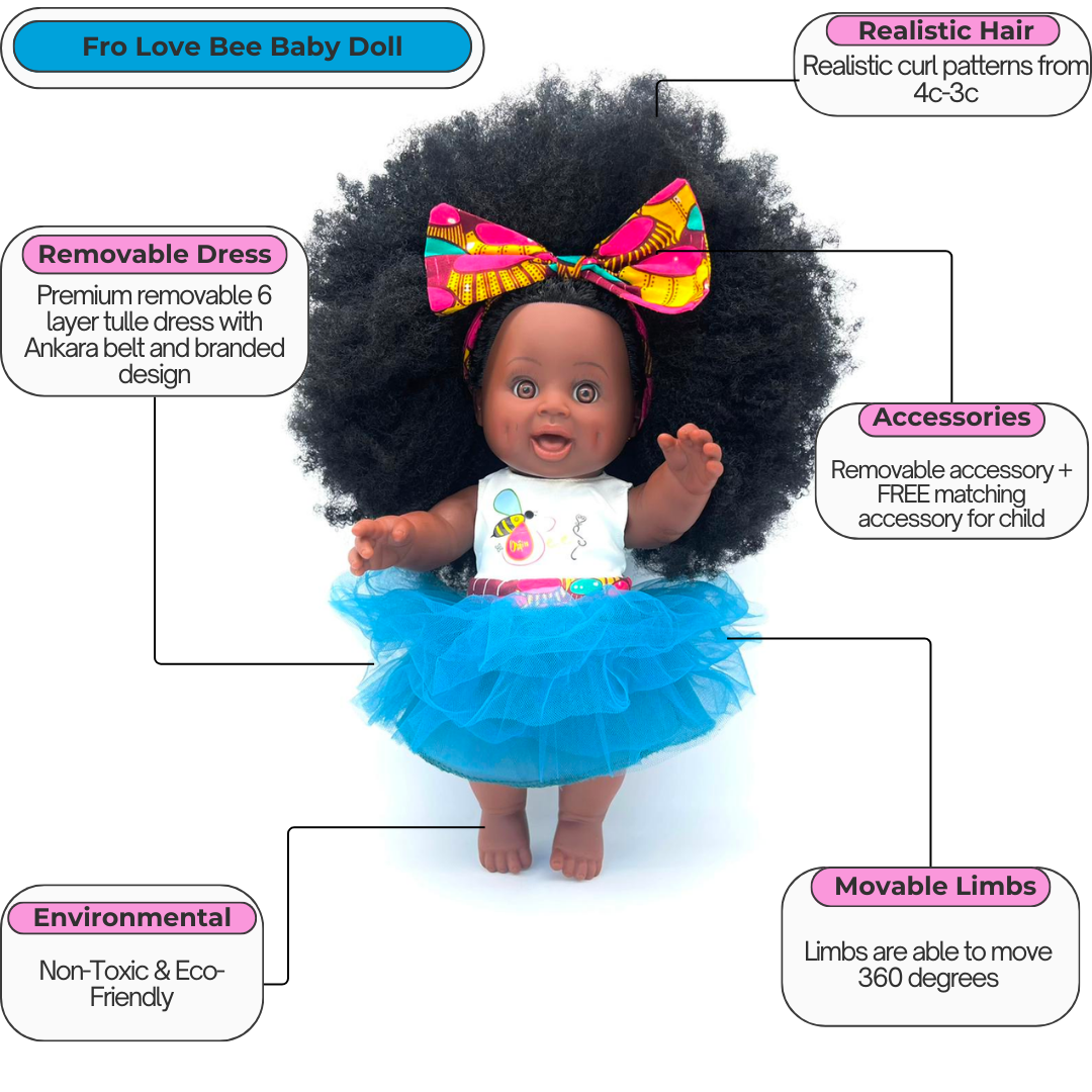 Fro Love Bee Baby Doll - Adorable Plush Toy for Kids, Perfect Gift for Birthdays & Nursery Decor | Playtime, Cuddling & Nursery Room Styling