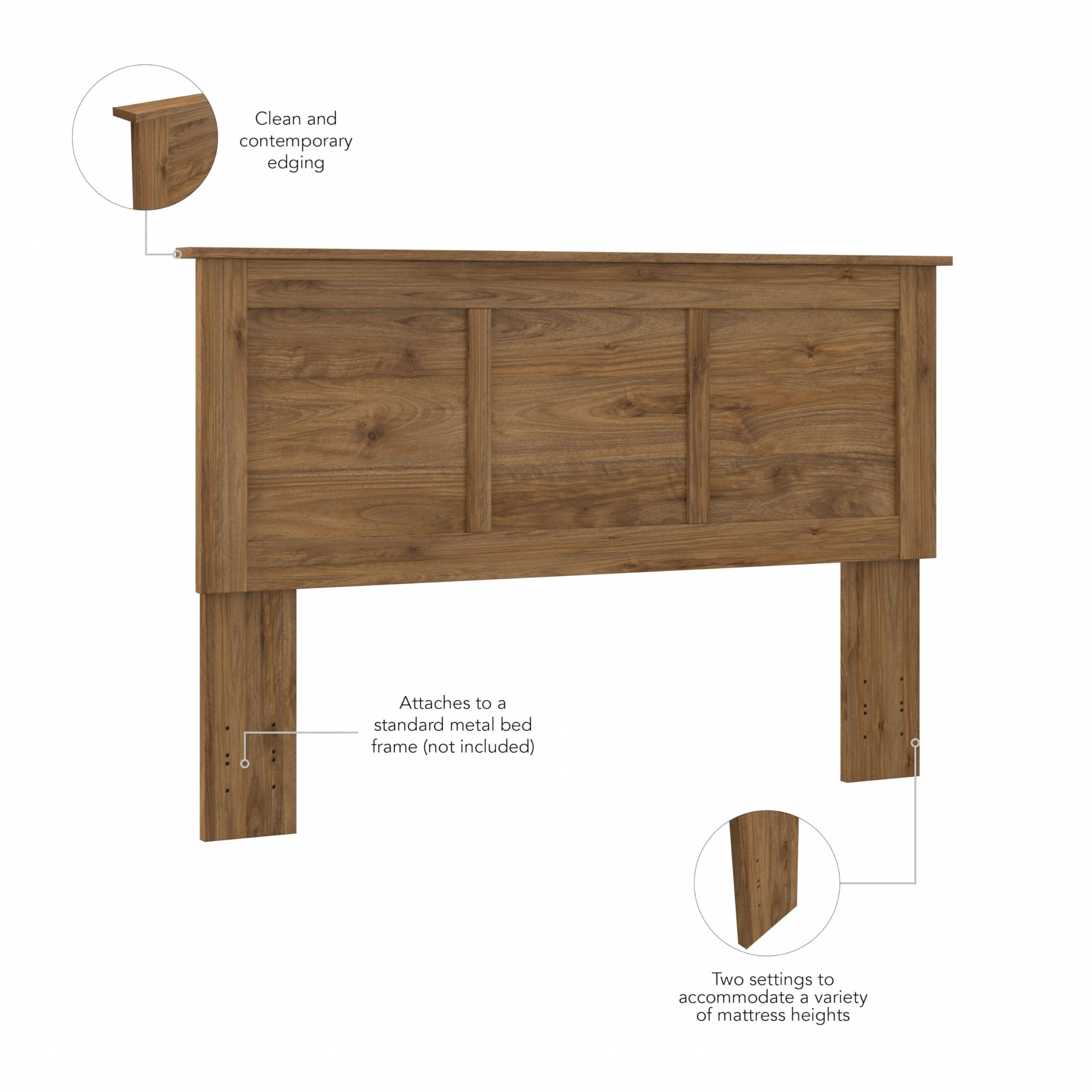 Bush Furniture Somerset Full/Queen Size Headboard in Fresh Walnut - Solid Wood Bed Frame Headboard for Bedroom Decor - Perfect for Master Bedroom, Guest Room & Apartment