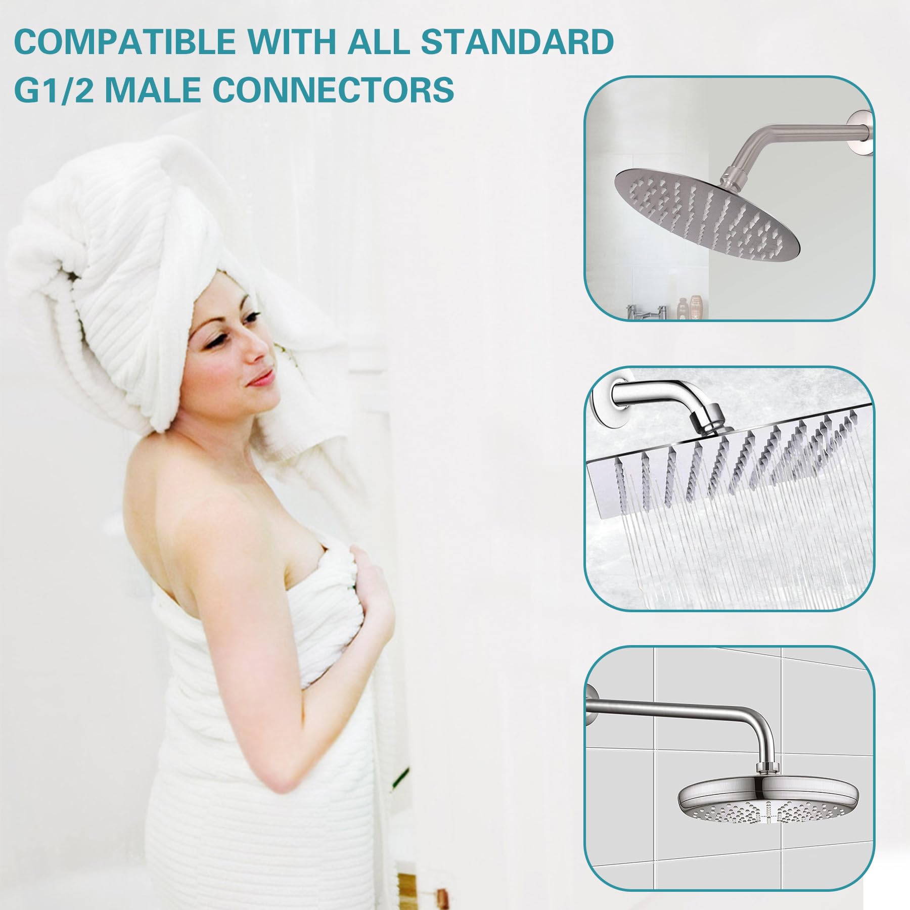 12 Inch Stainless Steel Shower Arm with Flange - 90 Degree Adjustable Rain Shower Extension Arm - Matte Black Wall Mounted Shower Head Bracket for Fixed Shower Systems (Perfect for Bathroom Renovation & Spa-Like Shower Experience)