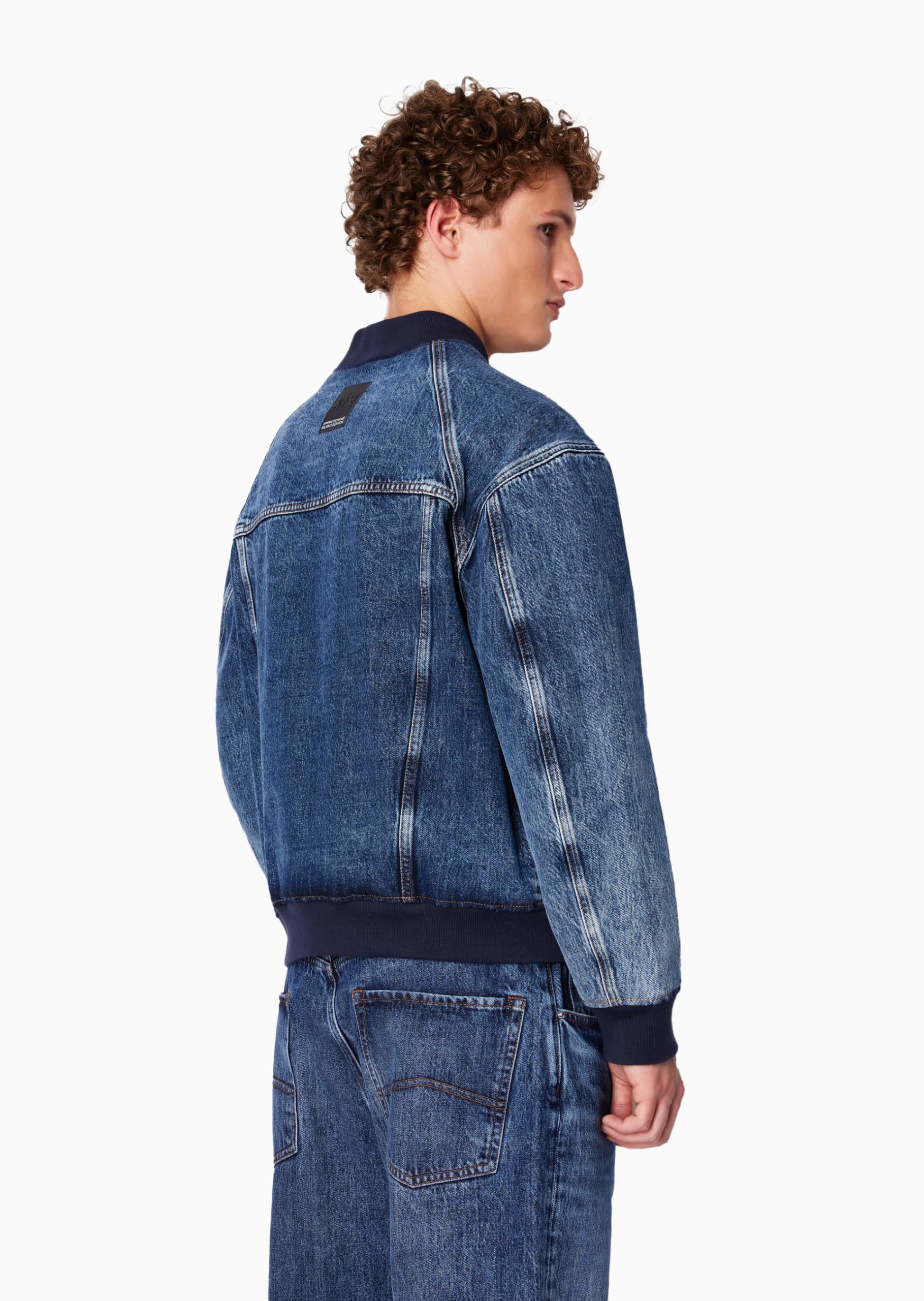 Armani Exchange Men's Limited Edition Milano Distressed Denim Bomber Jacket - Stylish Casual Outerwear for Urban Fashion & Night Out