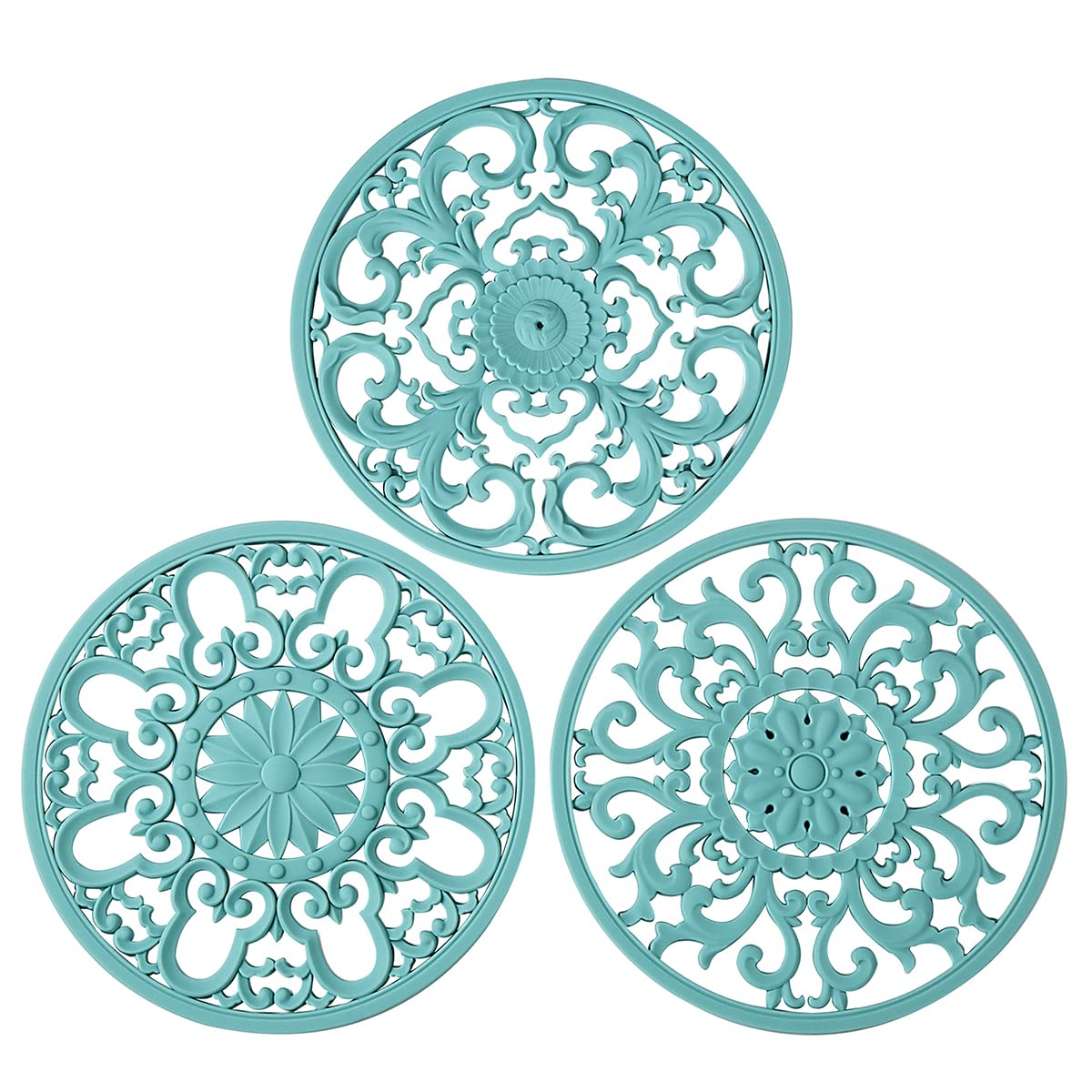 Premium Extra Thick Silicone Trivet Mats (Set of 3) - Heat Resistant Hot Pads for Pots, Pans & Dishes - Protect Countertops & Tables - Kitchen Decor Accessories in Turquoise - Ideal for Cooking, Baking & Serving Hot Meals