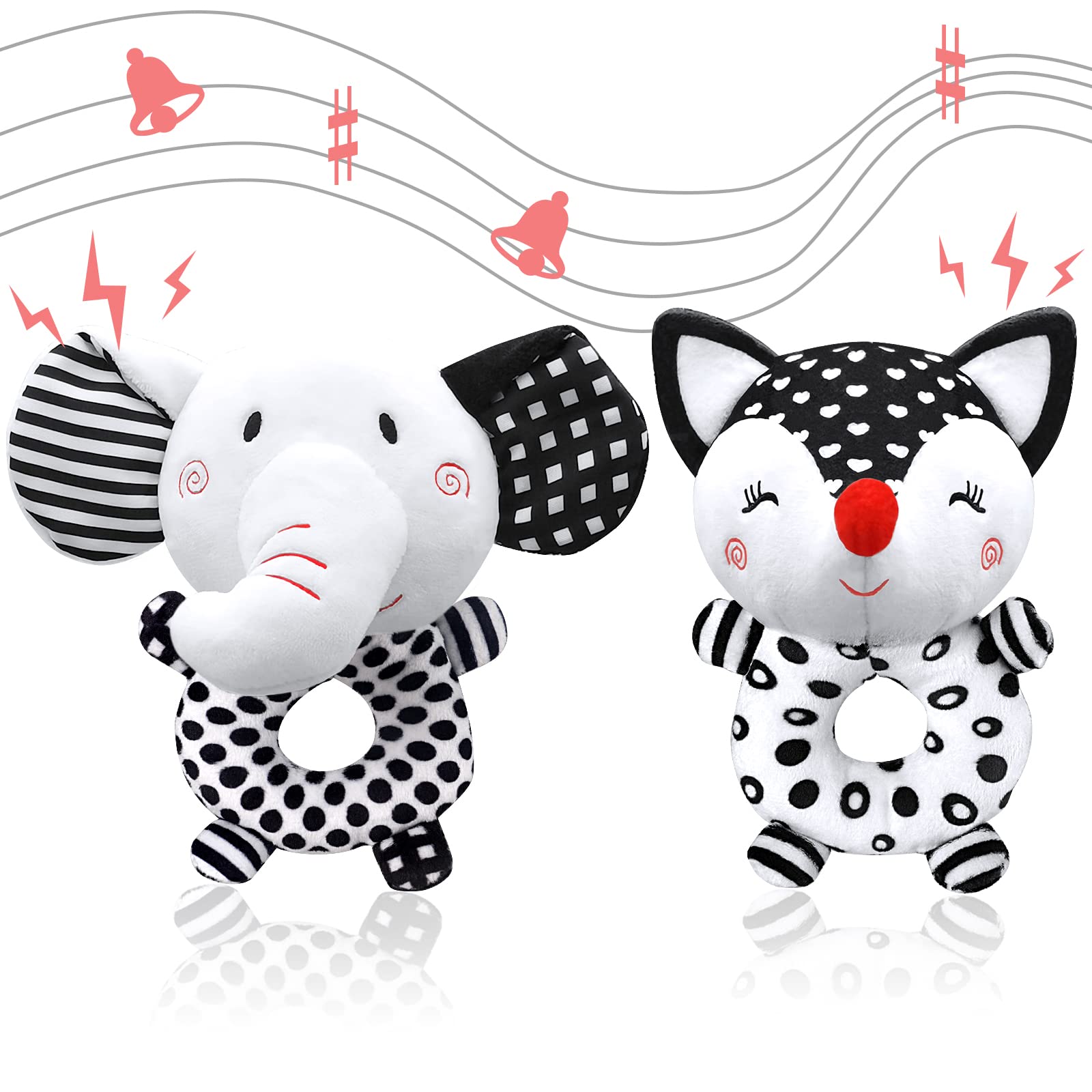 Best Baby Rattles for 0-6 Months - High Contrast Black & White Newborn Toys, Soft Plush Infant Rattles for 0-3-6-9-12 Months Boys & Girls - Perfect for Tummy Time, Sensory Development & Early Learning