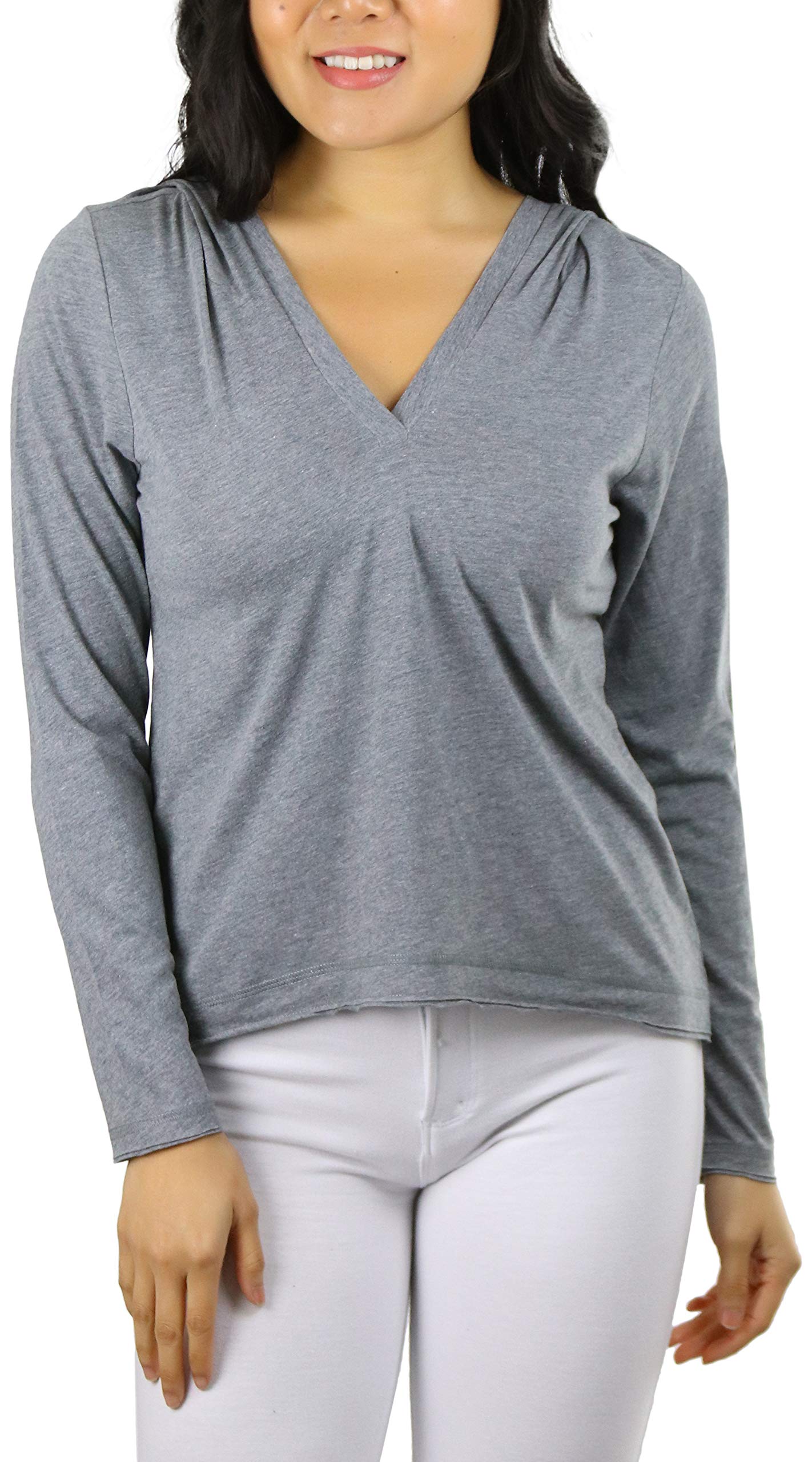 ToBeInStyle Women's Cotton Long Sleeve V-Neck Raw Edge Relaxed Fit Hoodie - Cozy Casual Pullover Sweatshirt for Lounge, Travel & Streetwear Fashion