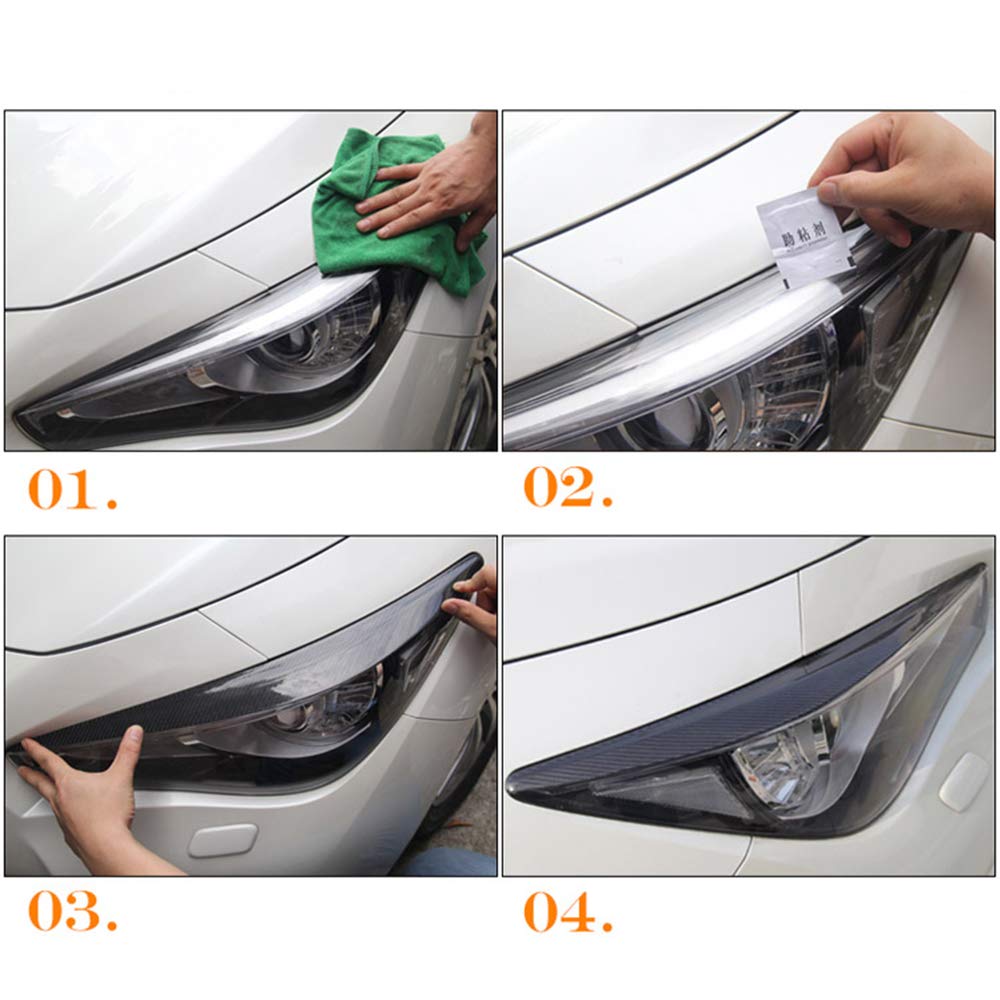 MCARCAR Real Carbon Fiber Headlight Cover Eyelid Trim for Ford Fiesta MK7.5 Facelift (2013-2016) | Custom Fit Front Lamps Eyebrows | Enhances Style & Protection for Daily Driving & Car Shows