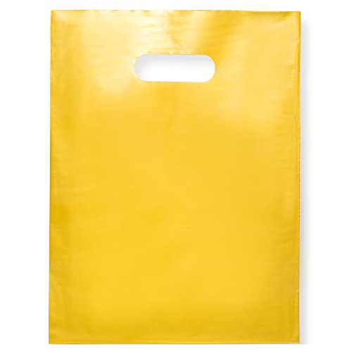 Choice Marts 100 Gold Gift Bags 1.5Mil 9x12 Inches - Premium Thick Glossy Plastic Retail Bags with Die-Cut Handles for Small Business | Perfect for Boutique Packaging, Party Favors & Luxury Merchandise Presentation