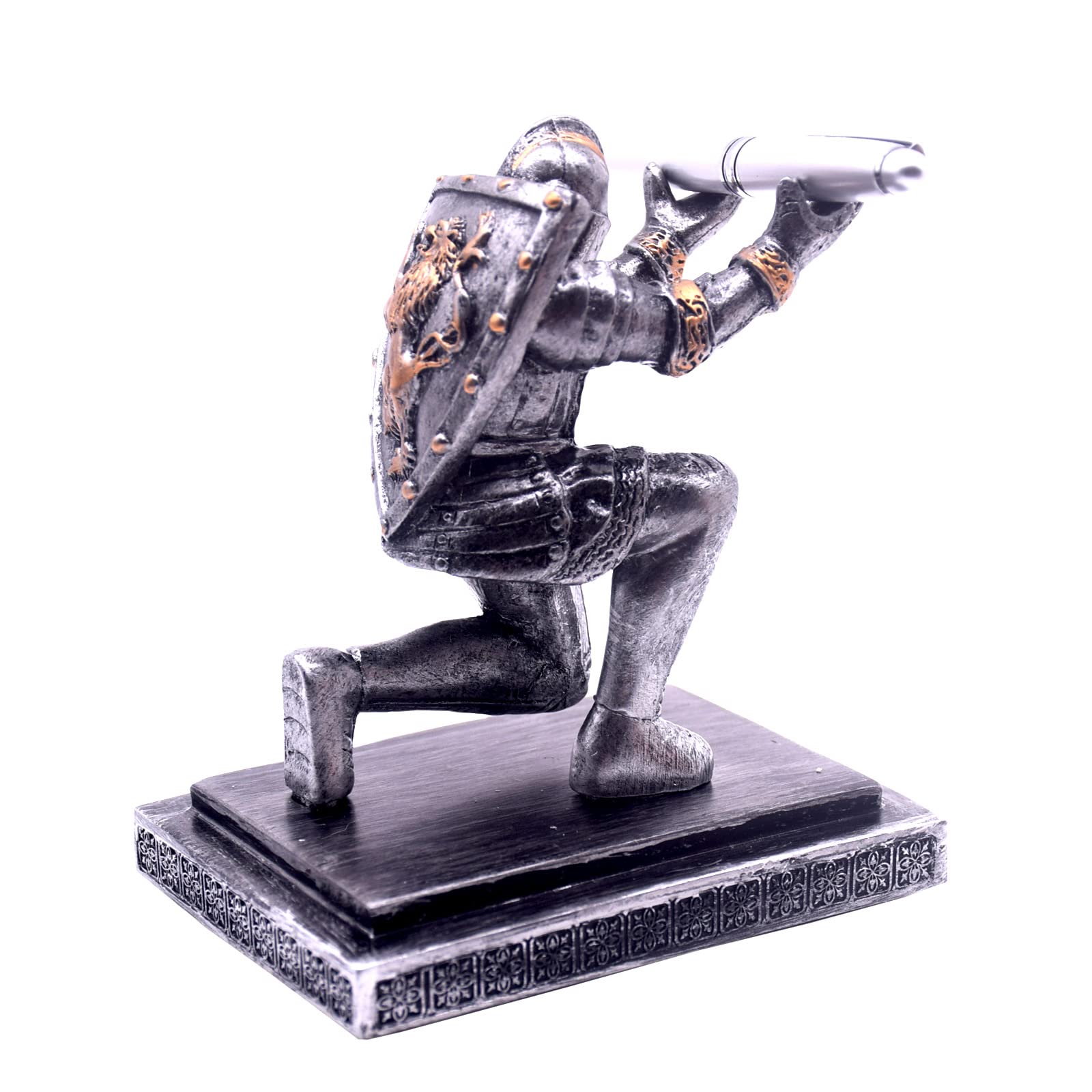Medieval Knight Pen Holder - Iron Shield Soldier Desk Organizer & Pencil Holder for Office, Gaming Room, or Medieval-Themed Decor