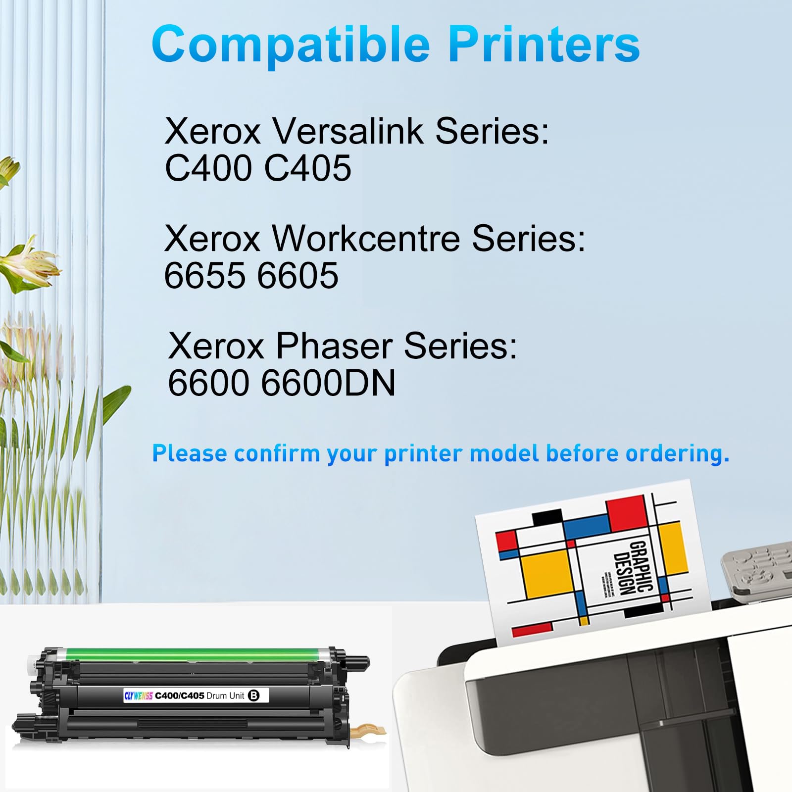 CLYWENSS Black Drum Unit Replacement for Xerox VersaLink C400 C405 Phaser 6600 6600DN WorkCentre 6655 6605 - Compatible with 108R01121 (1-Pack) - Perfect for Office Printing & High-Volume Document Production