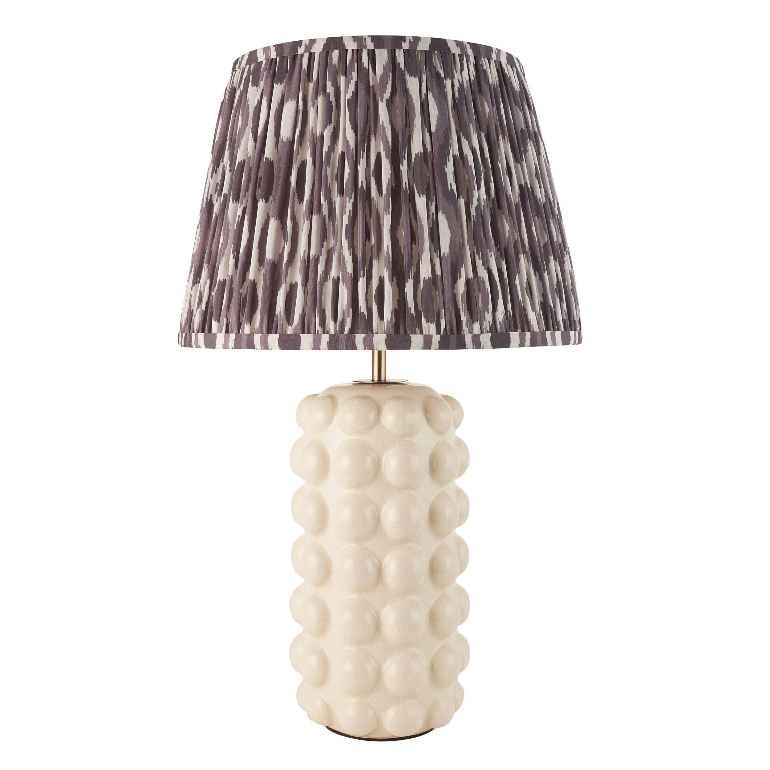Bobble White Ceramic Table Lamp with Ikat 35cm Pearl Grey Shade - Modern Home Decor for Living Room, Bedroom & Office Lighting