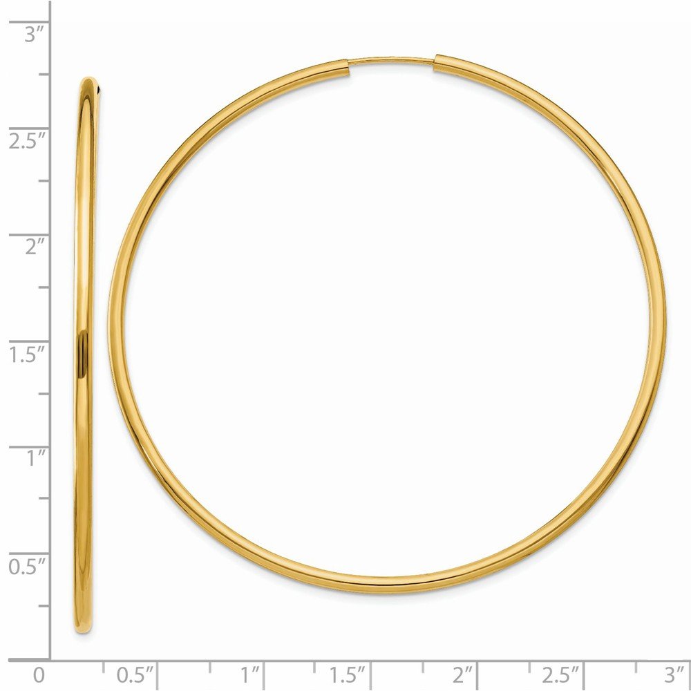 14K Yellow Gold 2mm Round Hoop Earrings for Women - Polished Endless Loop Dangle Earrings for Everyday Wear, Gift Giving & Special Occasions