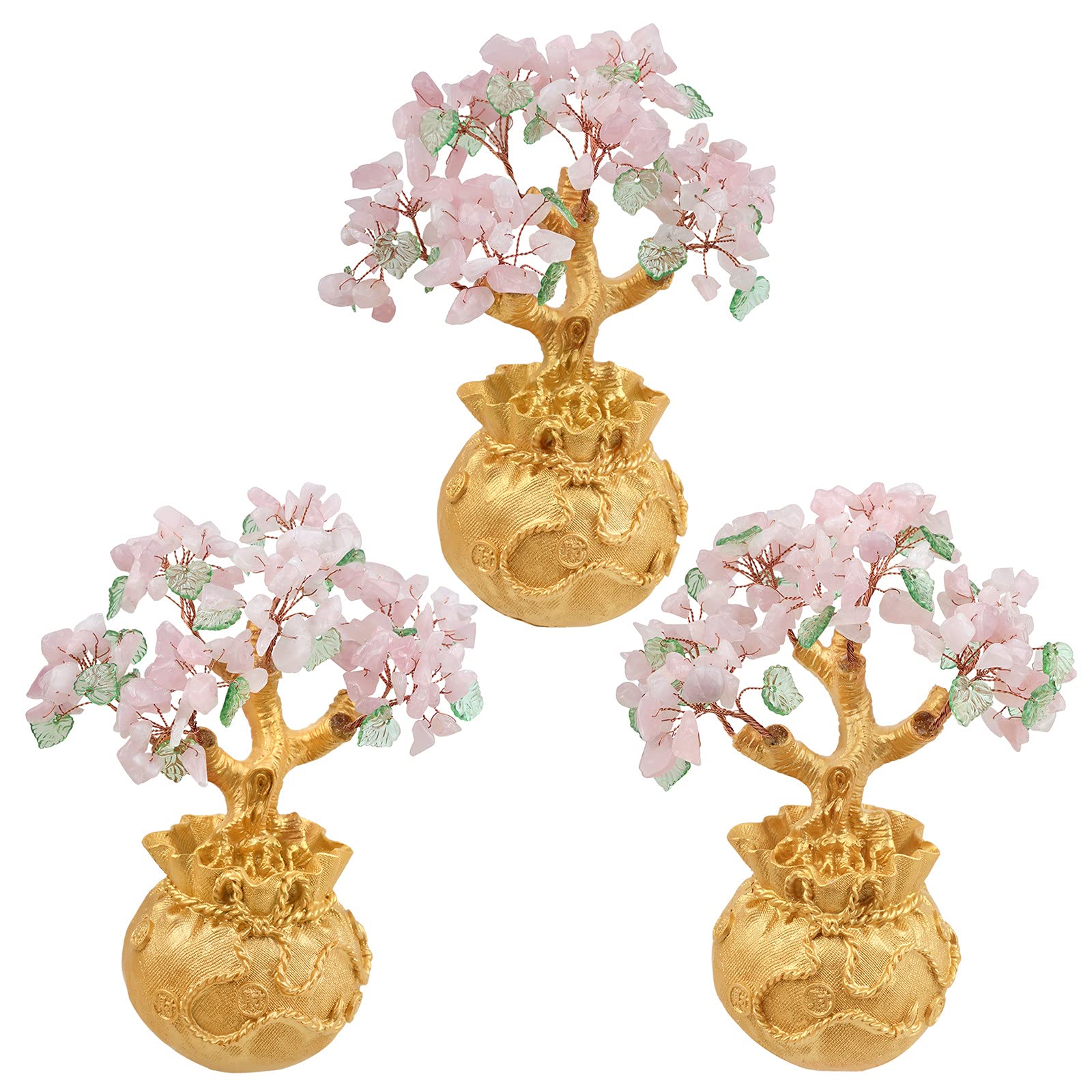 RockCloud Rose Quartz Crystal Money Tree with Golden Money Bag - Feng Shui Wealth & Luck Bonsai for Home, Office Desk Decor | Perfect for Attracting Prosperity & Enhancing Workspace Energy