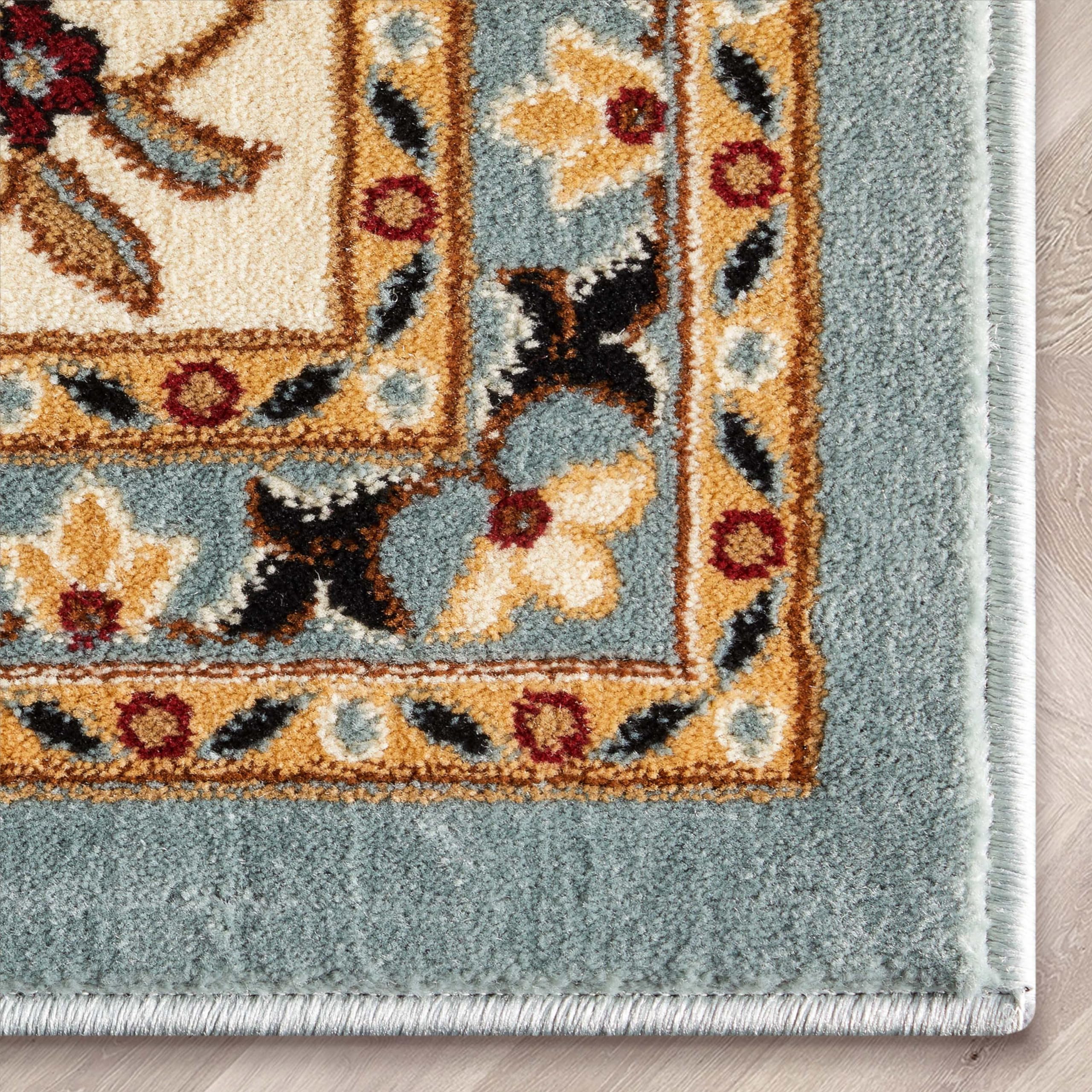 Well Woven Barclay Collection Sarouk Light Blue 8 ft Round Area Rug - Soft Non-Slip Living Room, Bedroom & Dining Room Carpet - Perfect for Home Decor, Cozy Spaces & High Traffic Areas