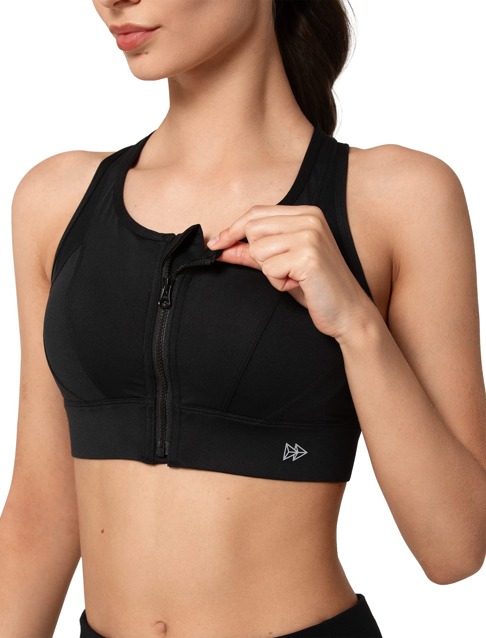 Yvette High Impact Zip Front Sports Bra - Mesh Racerback Workout Bra for Women with Large Breasts - High Support for Running, Gym & High-Intensity Training