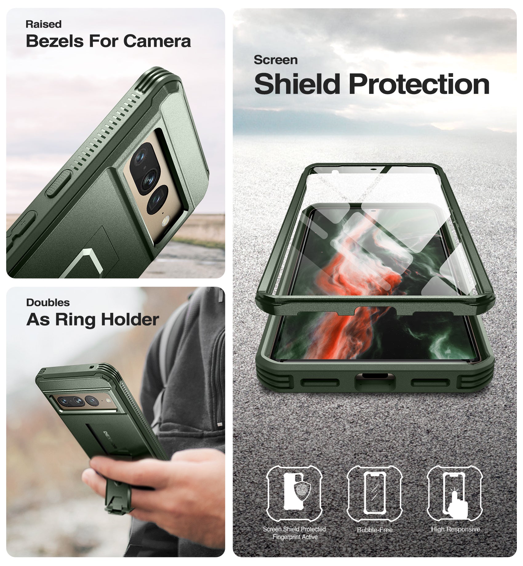 Dexnor Heavy Duty Shockproof Rugged Case for Google Pixel 7 Pro with Built-in Screen Protector, Full Body Bumper & Kickstand - Perfect for Outdoor Activities, Work & Travel Protection