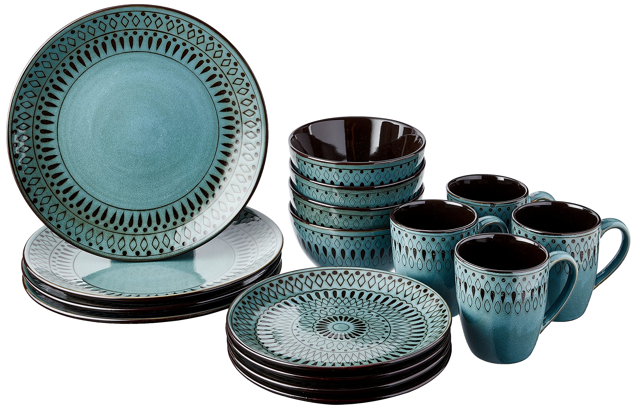 American Atelier 6588-16rb 16-Piece Delilah Round Dinnerware Set in Green - Elegant Tableware for Everyday Dining, Dinner Parties & Home Decor