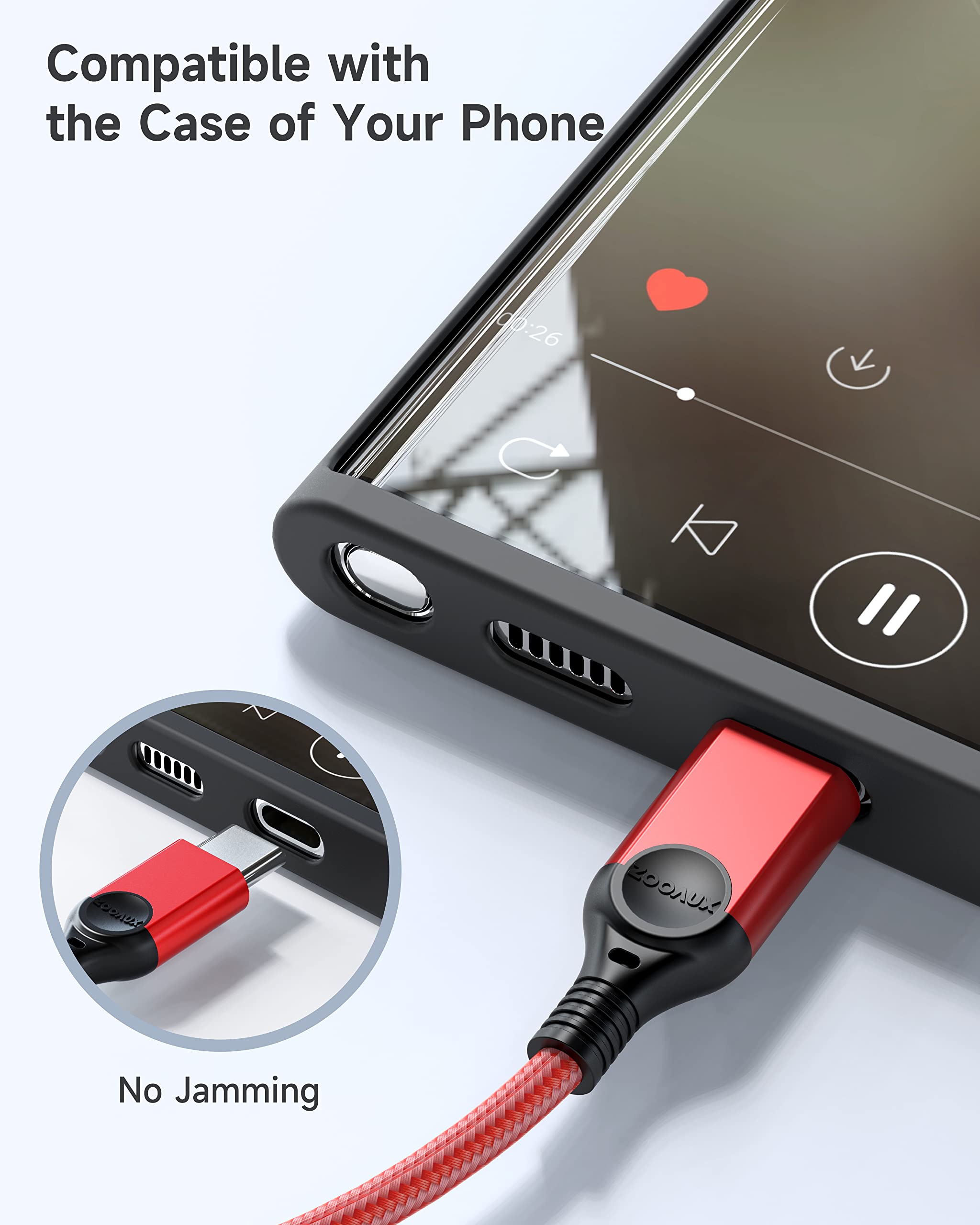 ZOOAUX USB C to 3.5mm Audio Aux Jack Cable [4ft] - Type C to Headphone Adapter for iPhone 15, iPad Pro, Samsung Galaxy S23/S20/Note20, Google Pixel, OnePlus - Compatible with Car Audio, Gaming Headsets & Home Theater (Red)