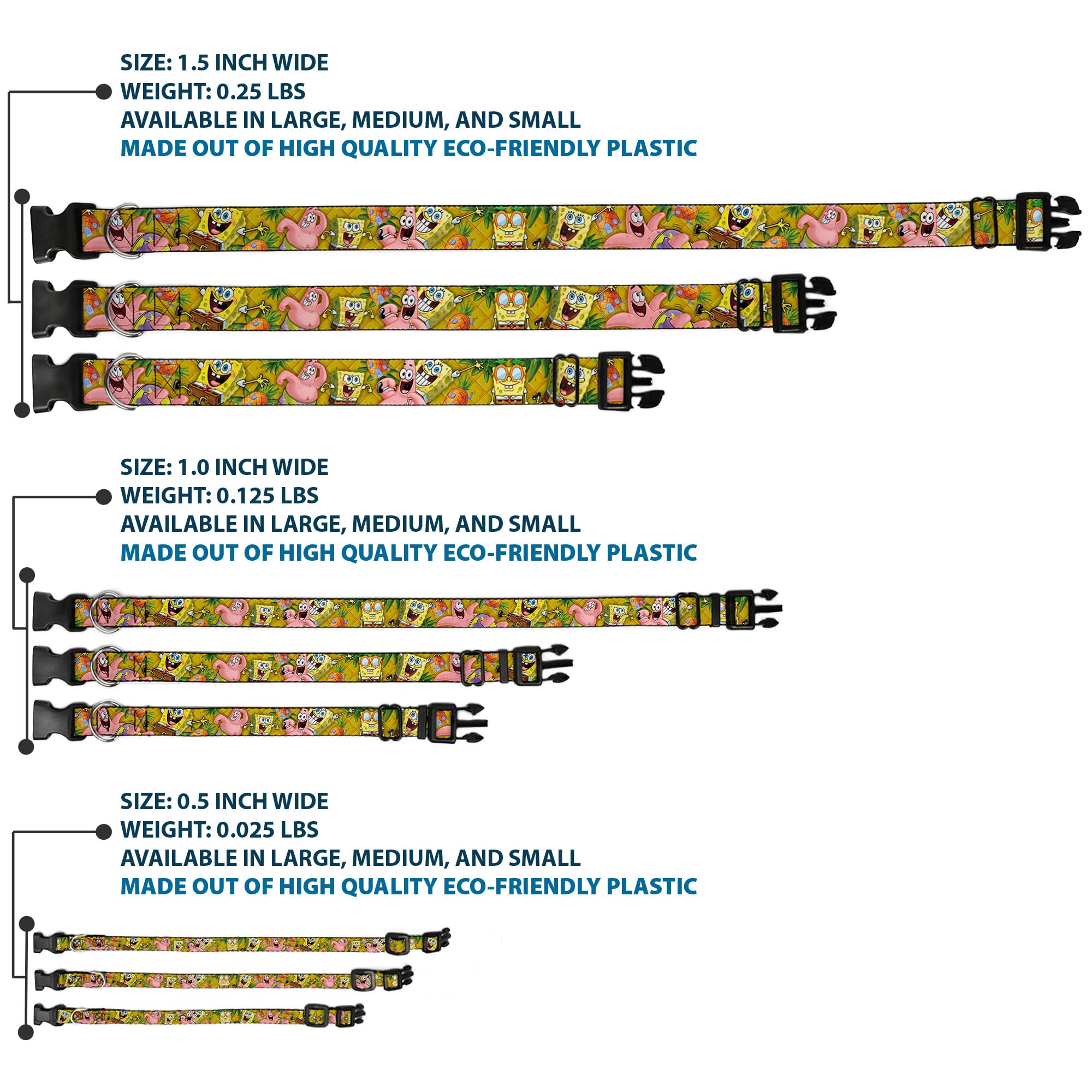 SpongeBob & Patrick Starfish Dog Collar with Plastic Clip - Adjustable 8-12 Inches, 0.5 Inch Wide - Fun Pineapple & Gold Design for Small to Medium Dogs - Perfect for Cosplay, Themed Parties & Everyday Walks