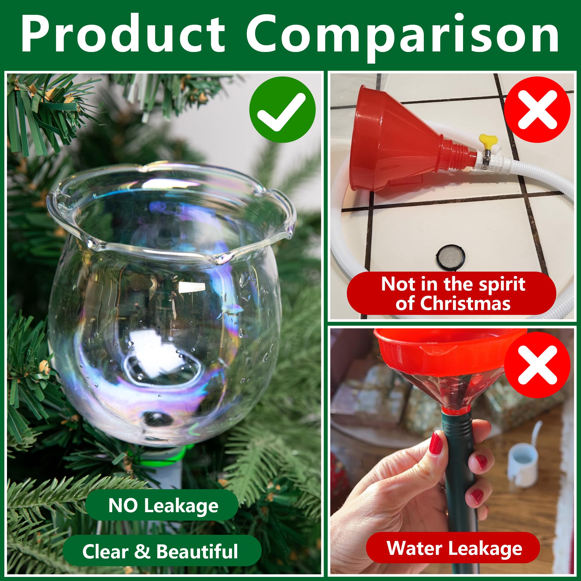 EBaokuup 59 Inch Flower Shape Christmas Tree Watering System - Laser Glass Tree Watering Funnel with 5 Ft Silicone Hose & Retaining Straps - Long Funnel Waterer for Indoor & Outdoor Plants - Perfect for Holiday Decor, Garden Care, and Easy Plant Maintenance
