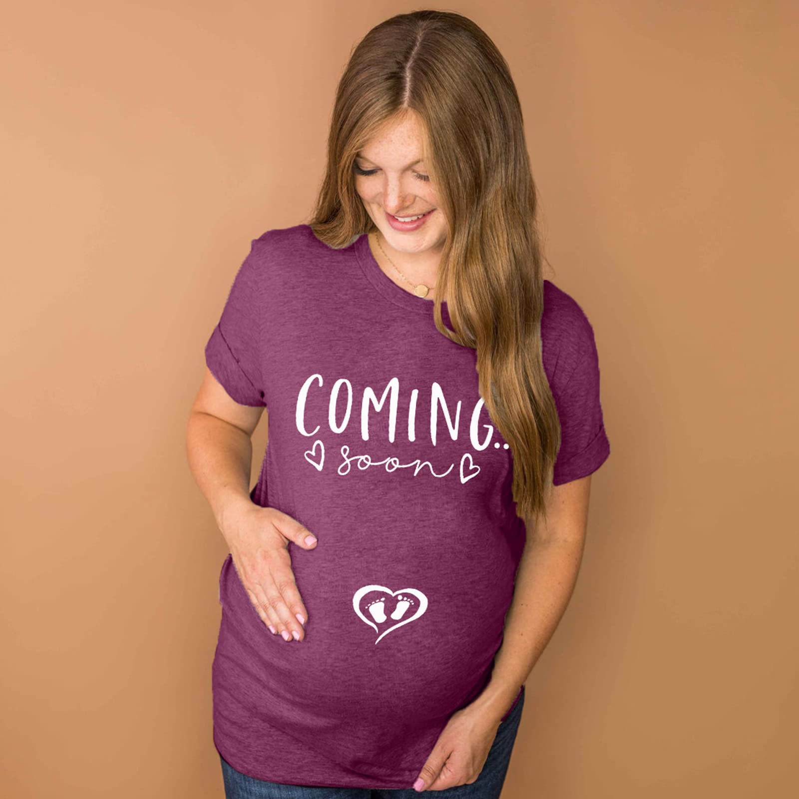 VILOVE Women's 'Coming Soon' Pregnancy Announcement T-Shirt - Cute Maternity Tee for Expecting Moms & Baby Shower Gift - Perfect for Gender Reveals, Maternity Photos & New Mom Celebrations