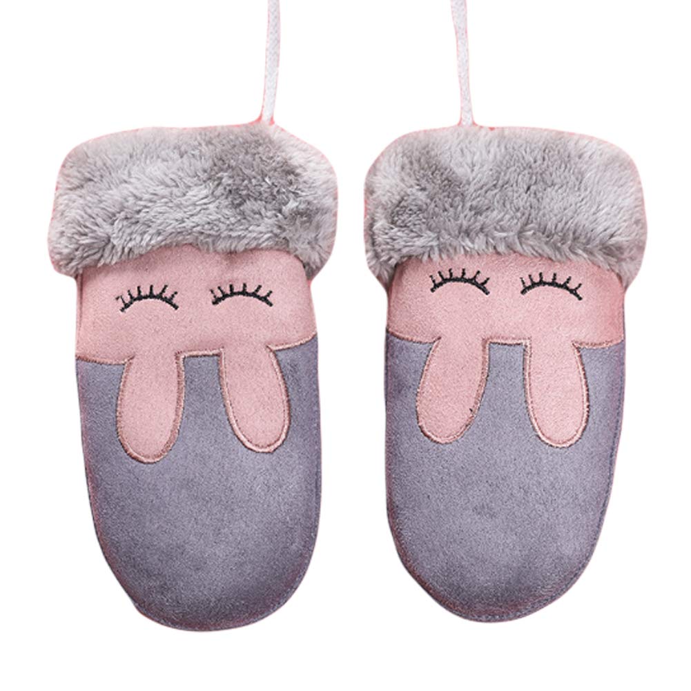 East Majik Cute Winter Warm Mittens for Kids - Plush-Lined Rabbit Gloves with String | Perfect for Cold Weather, Outdoor Play & Christmas Gifts