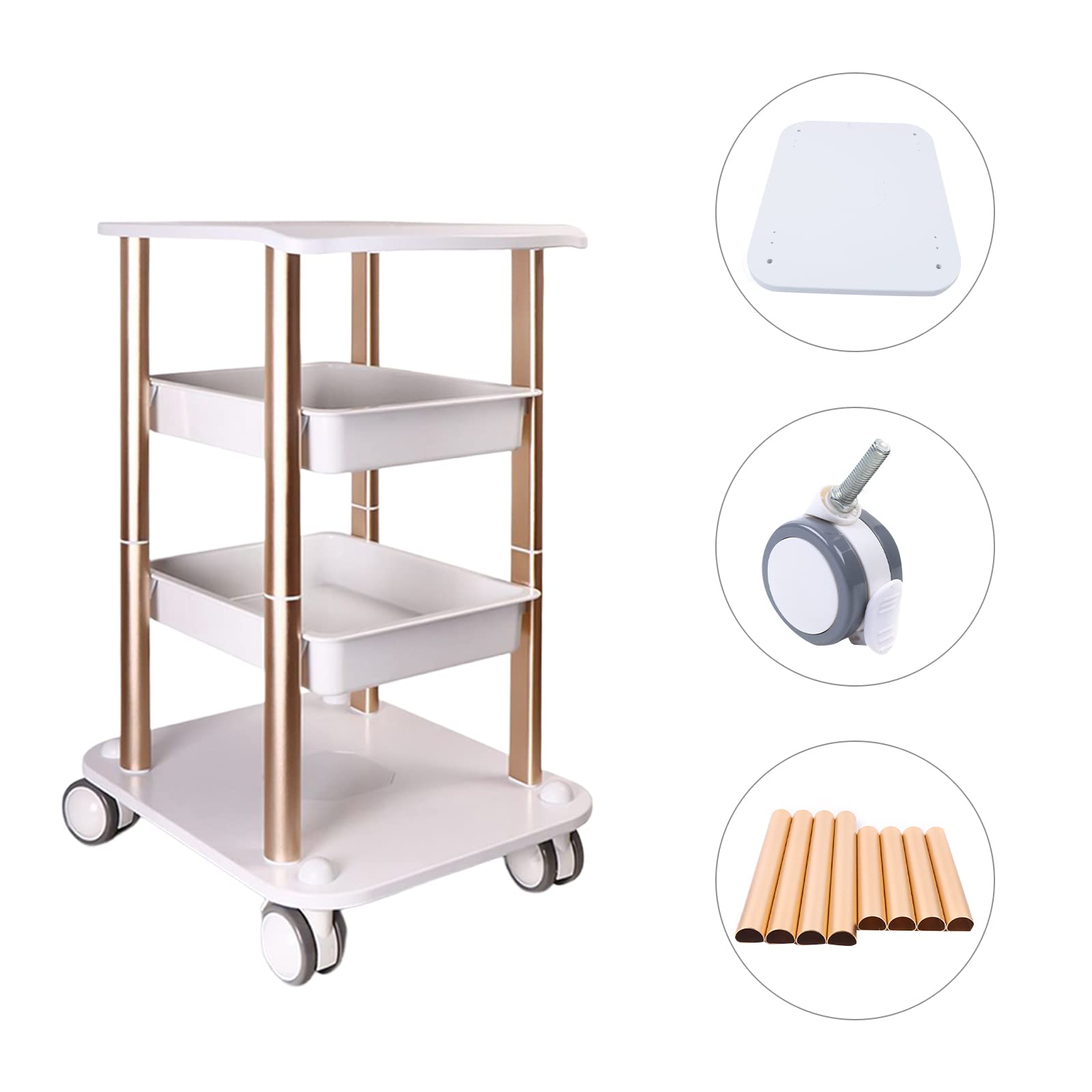 4-Tier Aluminum Rolling Utility Cart - Heavy Duty Beauty Salon Storage Trolley with Wheels for Salon, Office, Bathroom Organization | Perfect for Salon Equipment, Bathroom Supplies & Office Storage Needs