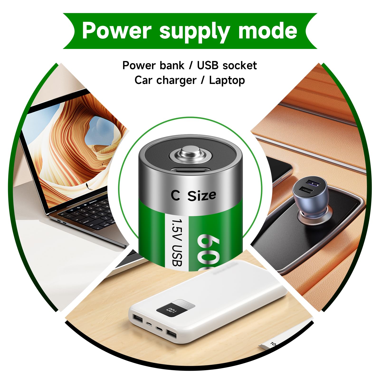 USB Rechargeable C Batteries 1.5V 6000mWh - High Capacity LR14 Battery with Type-C Charging Cable, LED Indicator, 3-Hour Fast Charge, 1200+ Cycles (6-Pack) - Perfect for Flashlights, Toys, Radios & Emergency Kits