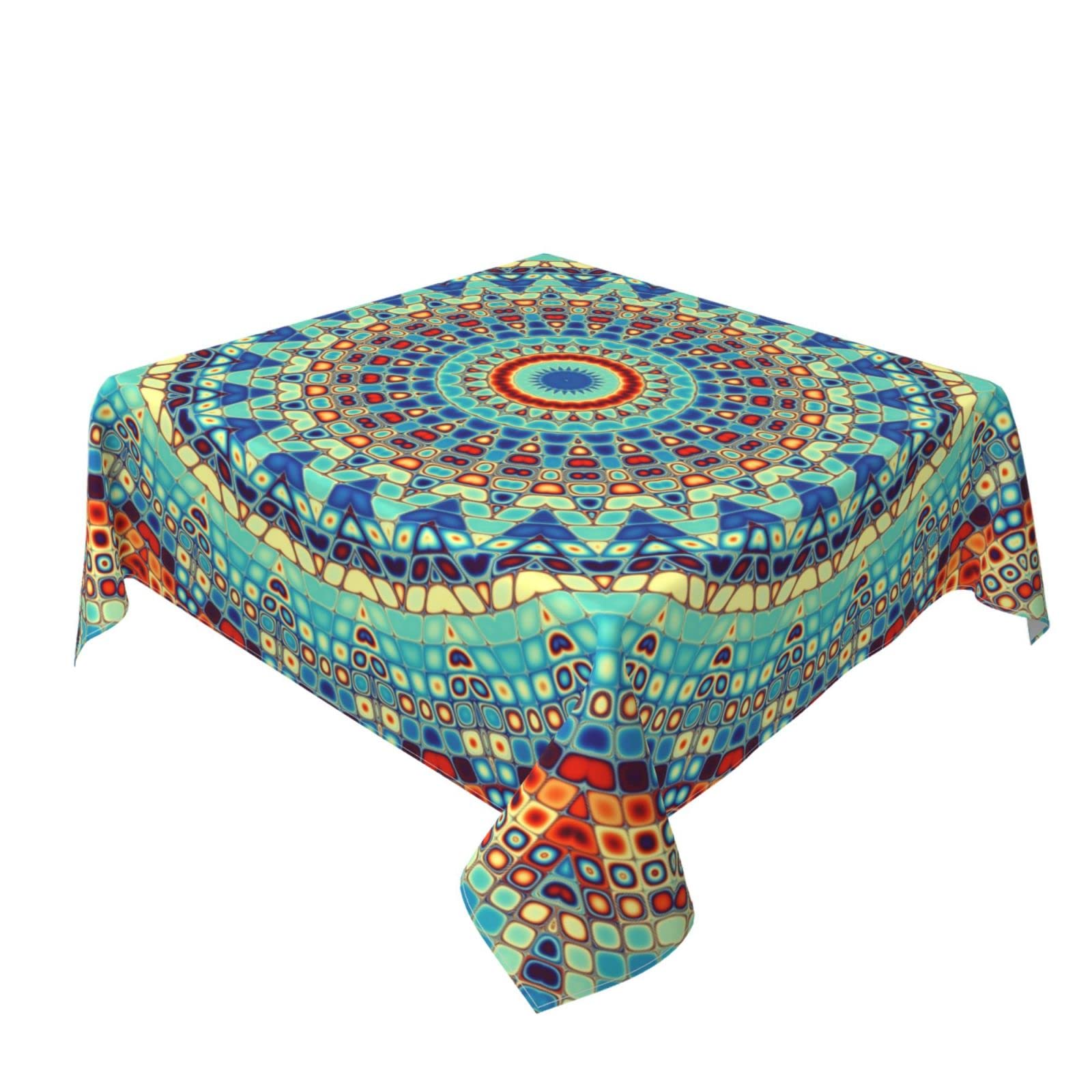 Kawani Mandala Square Tablecloth 54x54 Inch Waterproof Vinyl Bohemian Table Cover for Parties, Weddings, Picnics & Home Decor - Perfect for Spring Celebrations, Holiday Gatherings and Outdoor Dining