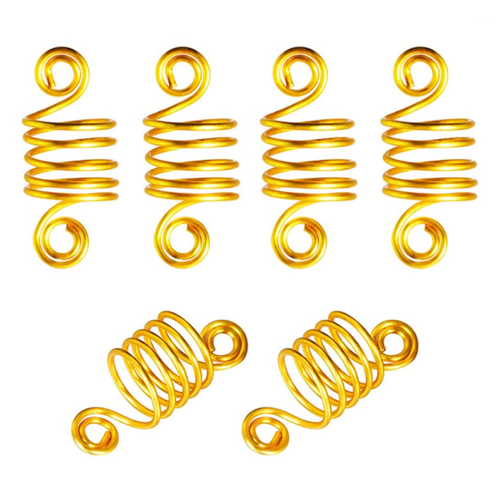 KALLORY 140pcs Gold Hair Braid Clips & Rings - Dreadlock Cuffs, Hair Charms & Beads for Dreadlocks - Fabric Beads Accessories for Weaving & Knitting (Perfect for Boho Hairstyles & Festival Looks)