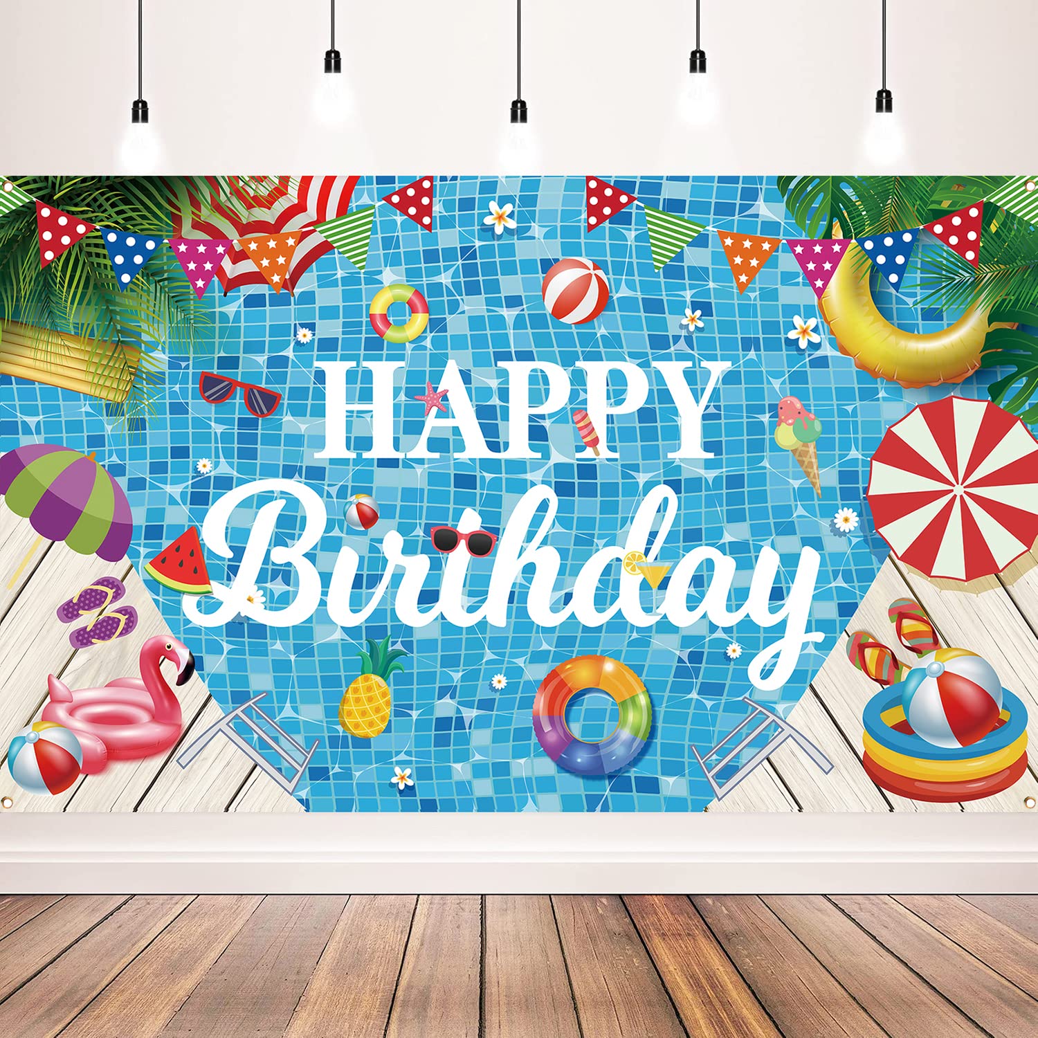 72x43 Inch Happy Birthday Pool Party Banner & Backdrop - Premium Pool Birthday Party Decorations for Outdoor, Indoor, and Summer Celebrations