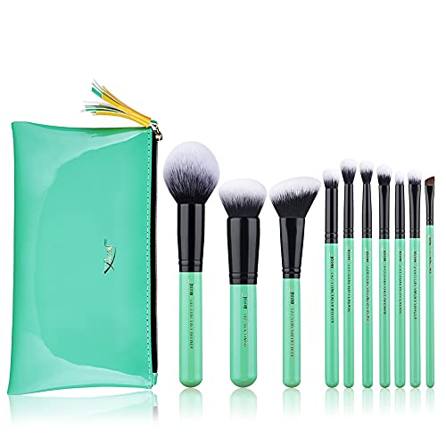 Jessup 10-Piece Makeup Brush Set with Premium Synthetic Bristles & Makeup Bag - Foundation, Blush, Eyeshadow, Blending, Concealer, Eyeliner Brushes for Women & Teens - Neo Mint Green (T278) - Perfect for Everyday Makeup, Professional Looks & Travel