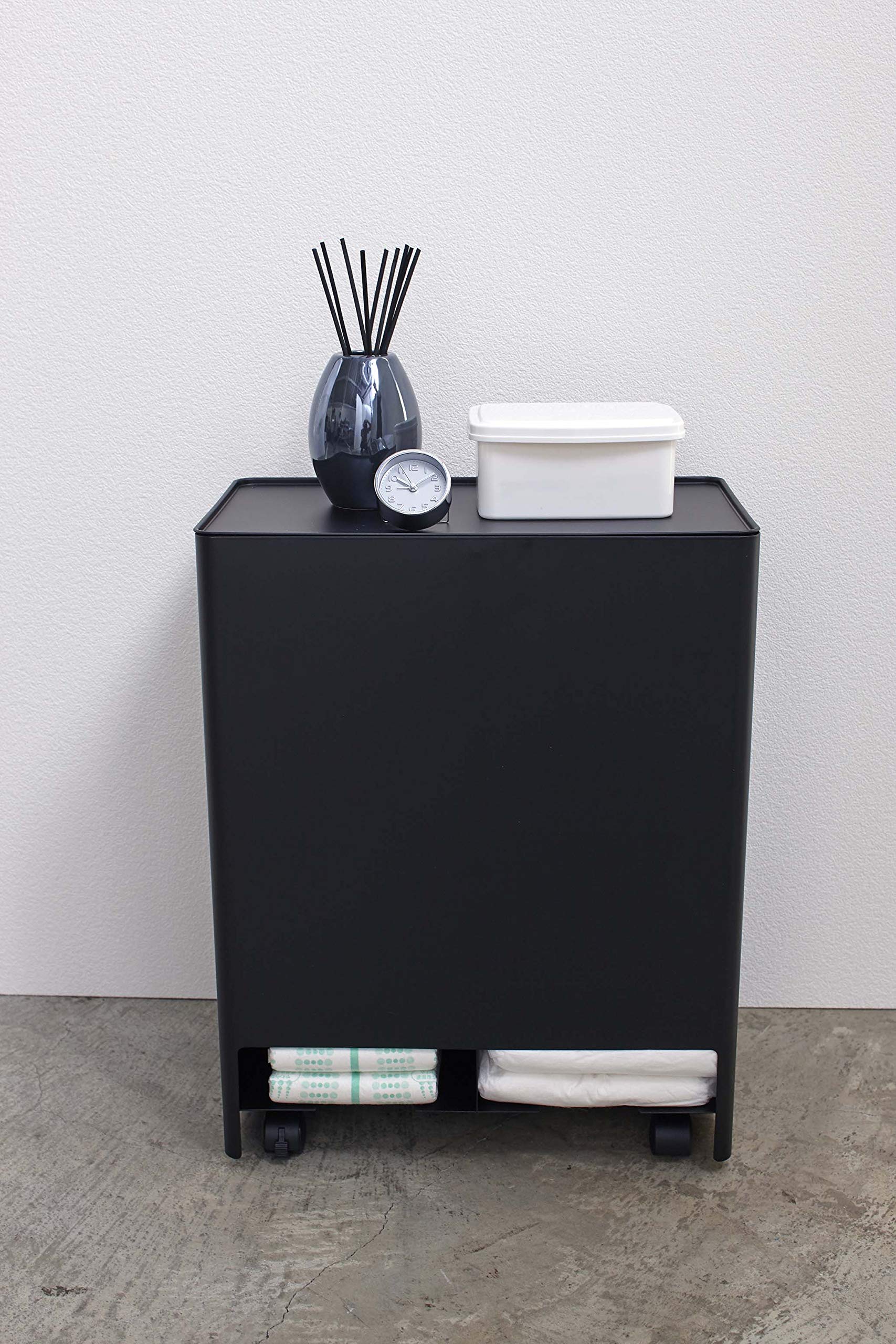 Yamazaki Home Organizer Stacker & Nursery Diaper Dispenser - Steel Rolling Cart, Black | Space-Saving Storage Solution for Baby Nursery, Kitchen, Bathroom & Office Organization